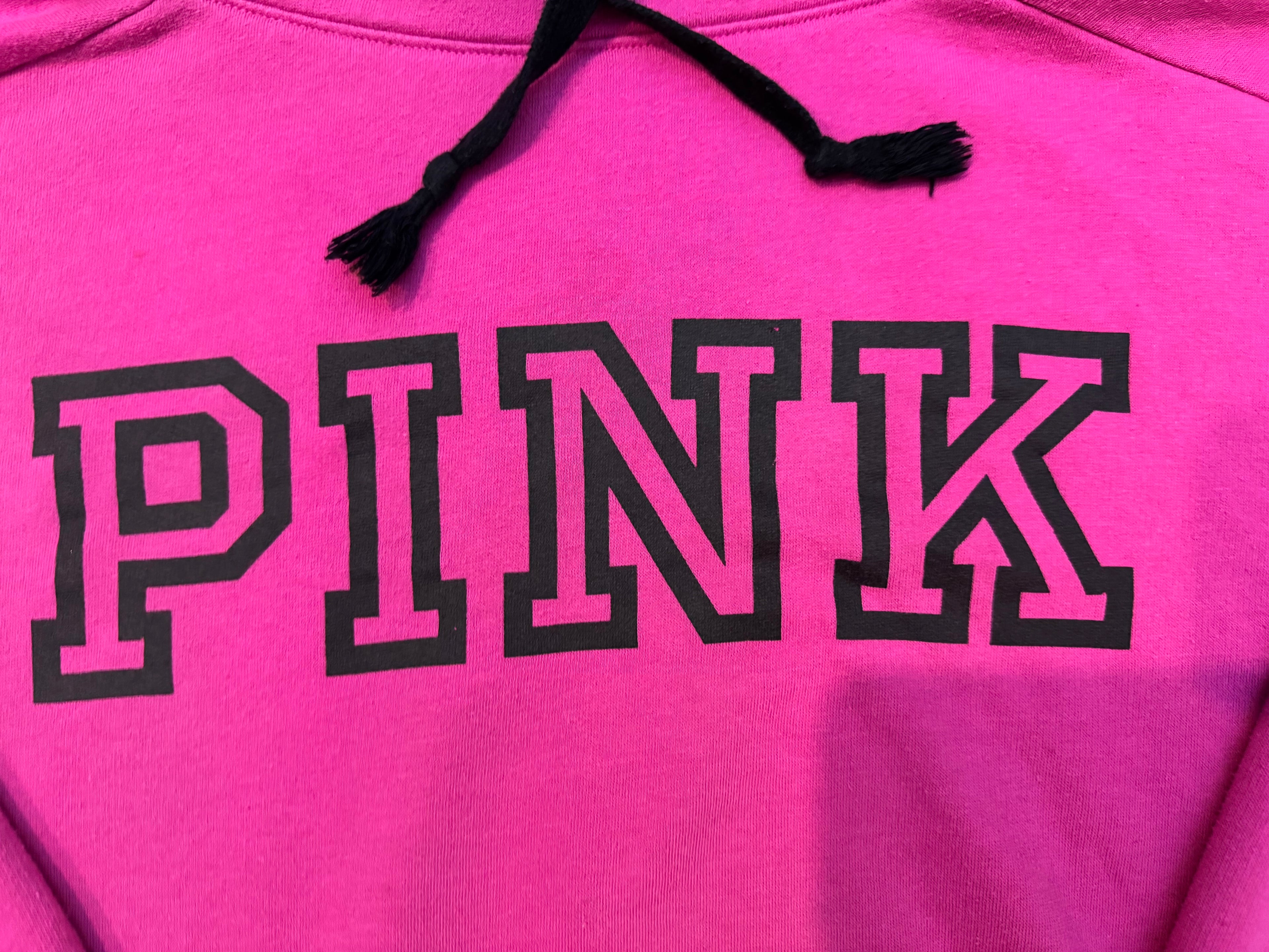 PINK Victoria’s Secret Hoodie Small Pink Black Logo Pullover Sweatshirt Cozy