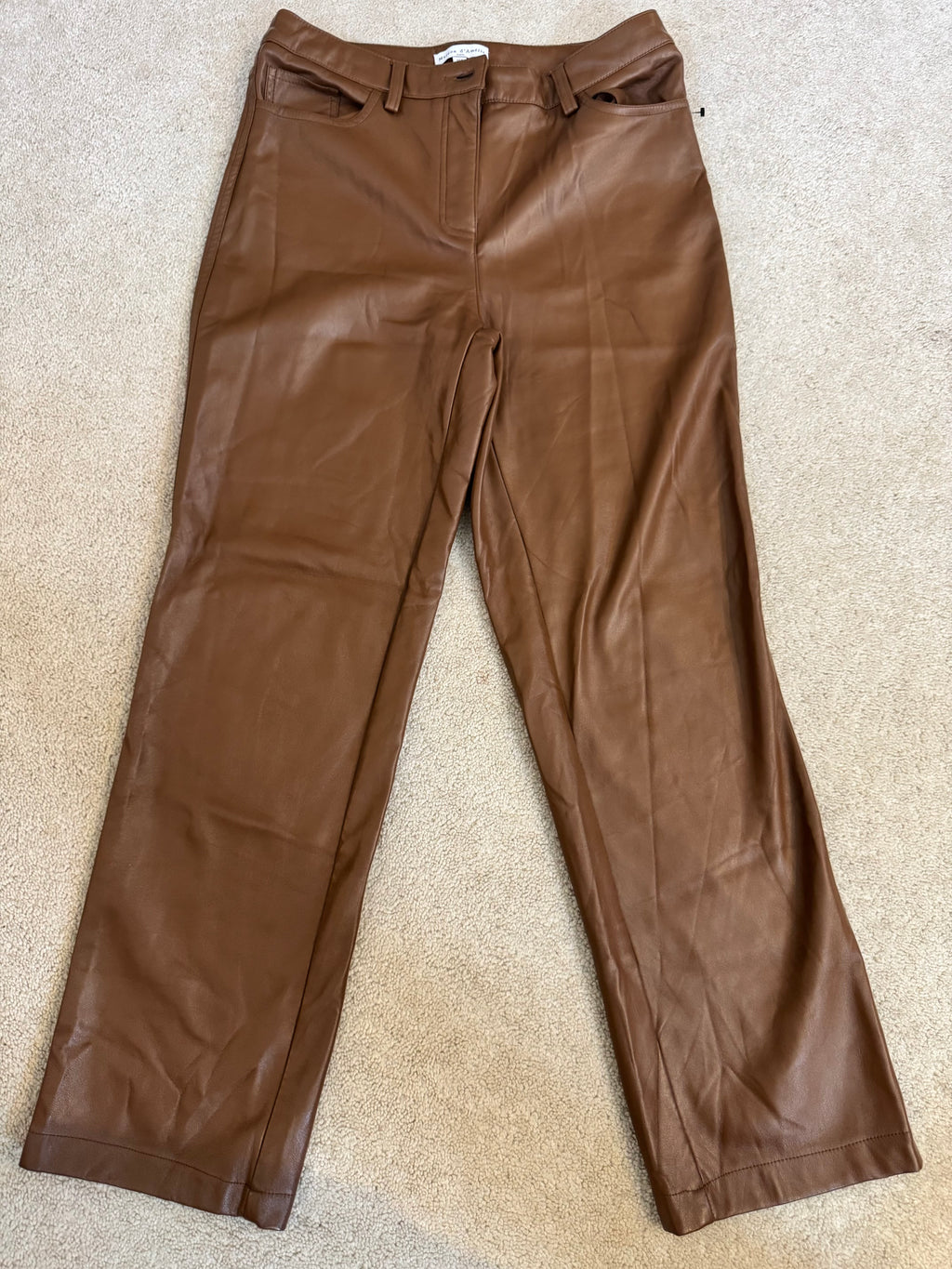 Maison d’Amélie Paris Brown Faux Leather Pants Women’s Size 8 Straight Leg Vegan Leather