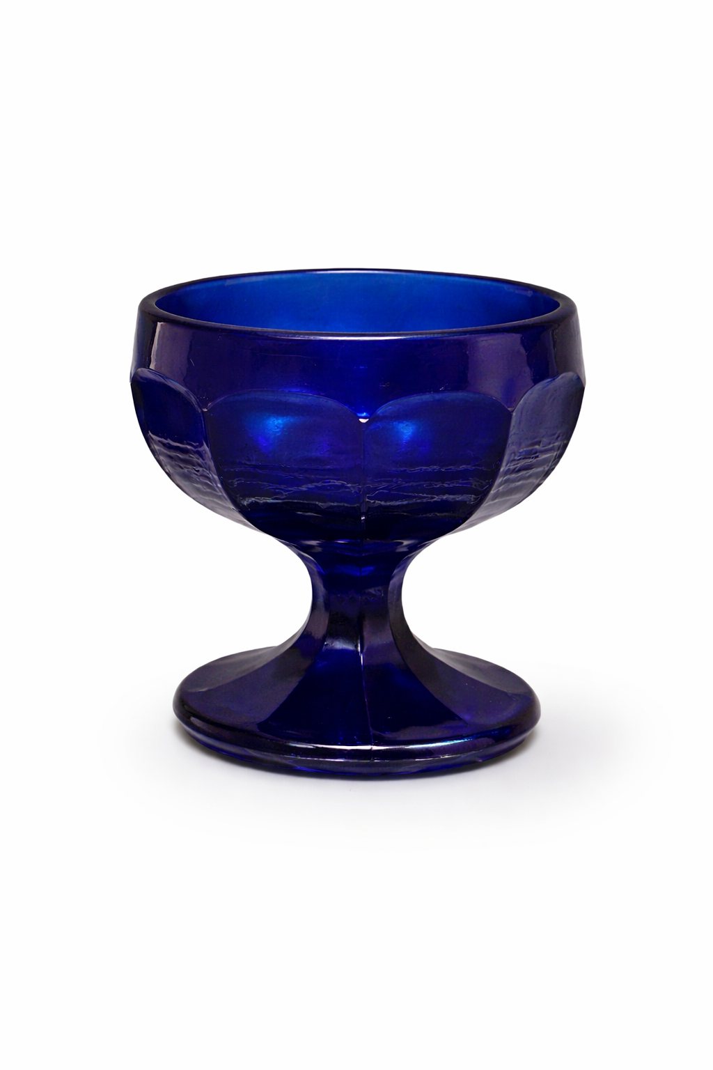 Vintage Cobalt Blue Glass Pedestal Bowl Vase 1969 Anchor Hocking Style
