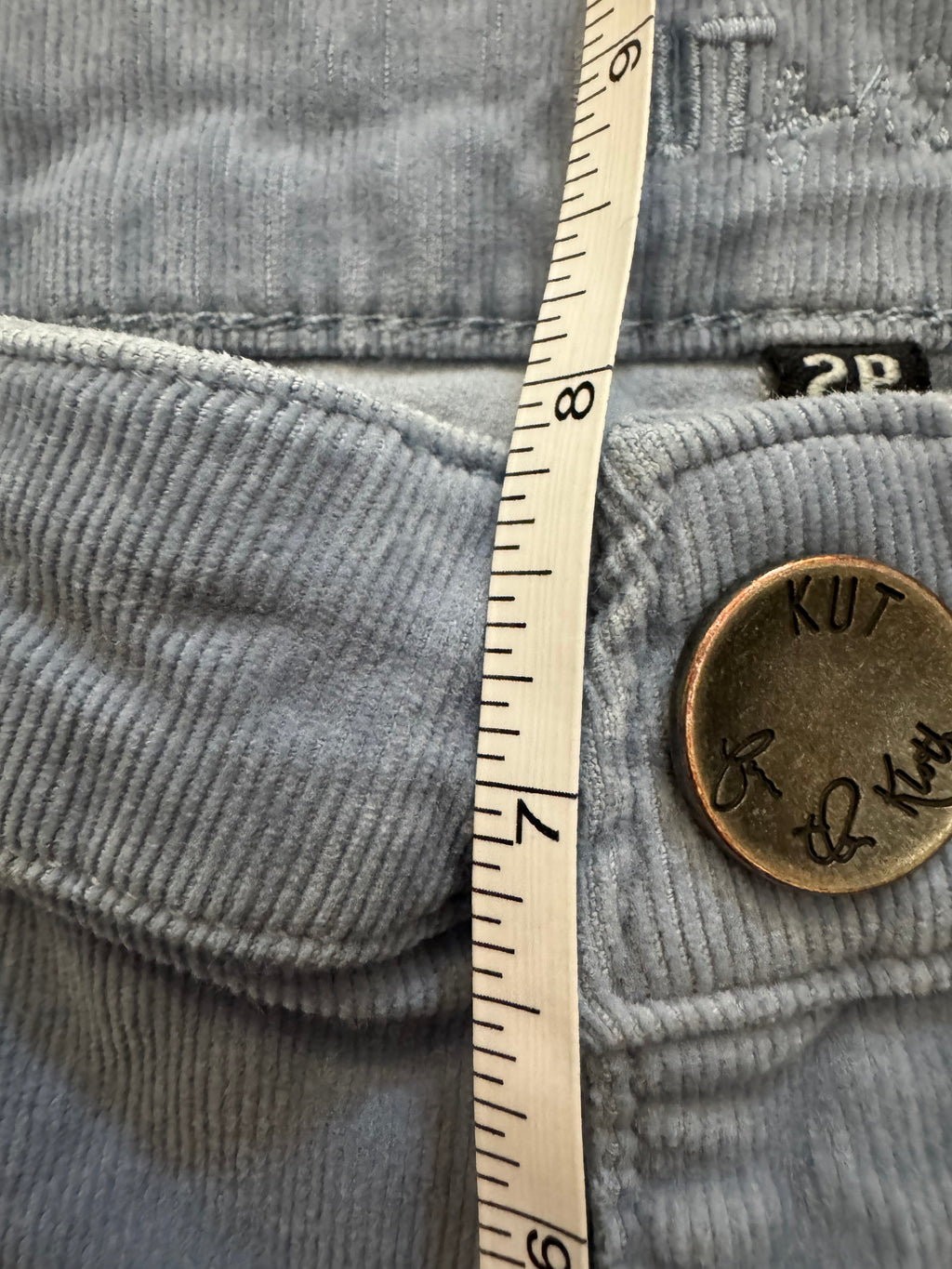 KUT From The Kloth Womens Corduroy Pants 2P Petite Blue Mid Rise Stretch Straight Leg