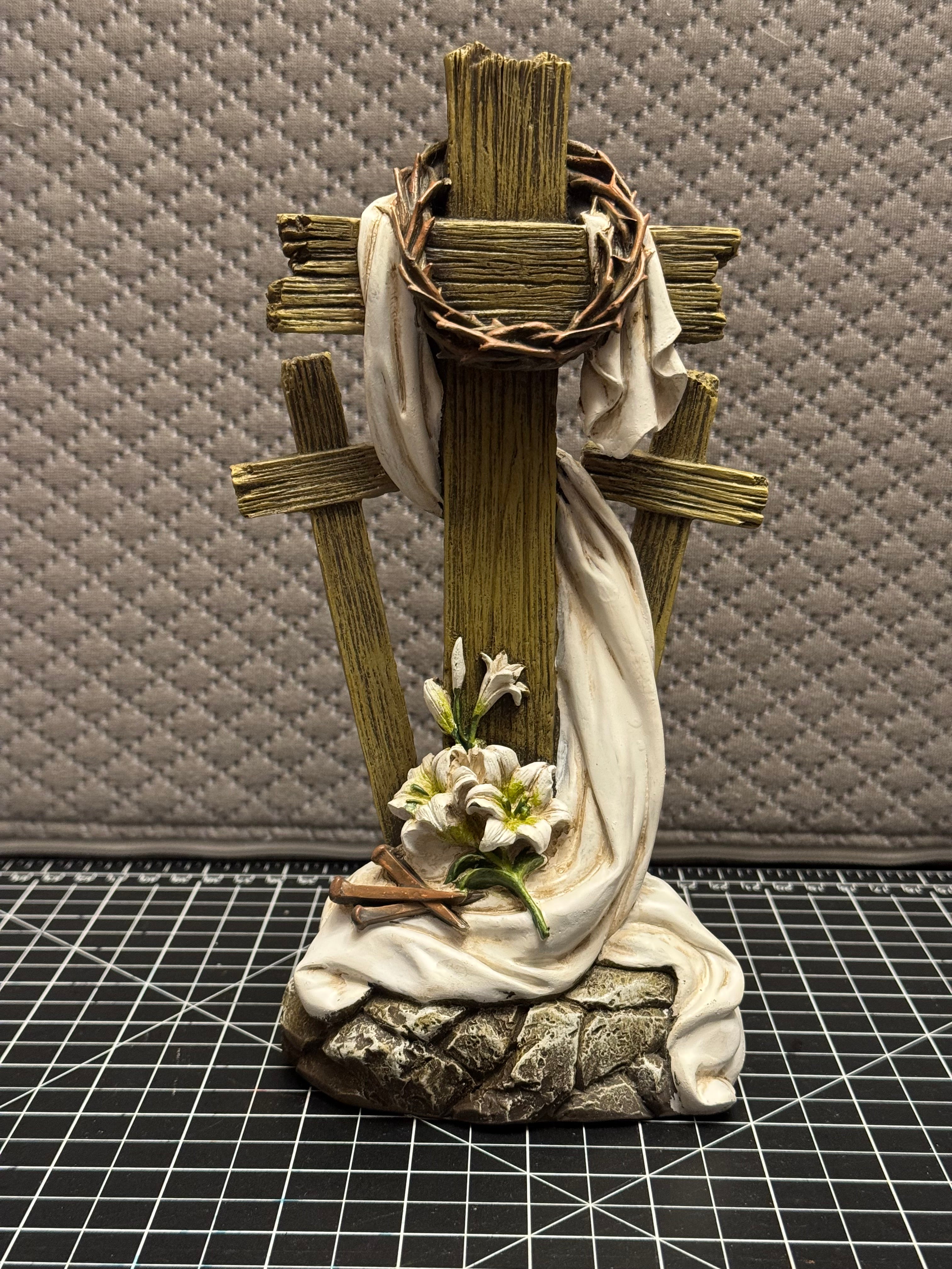 Easter Cross Figurine Crown of Thorns Religious Decor Tabletop Christian