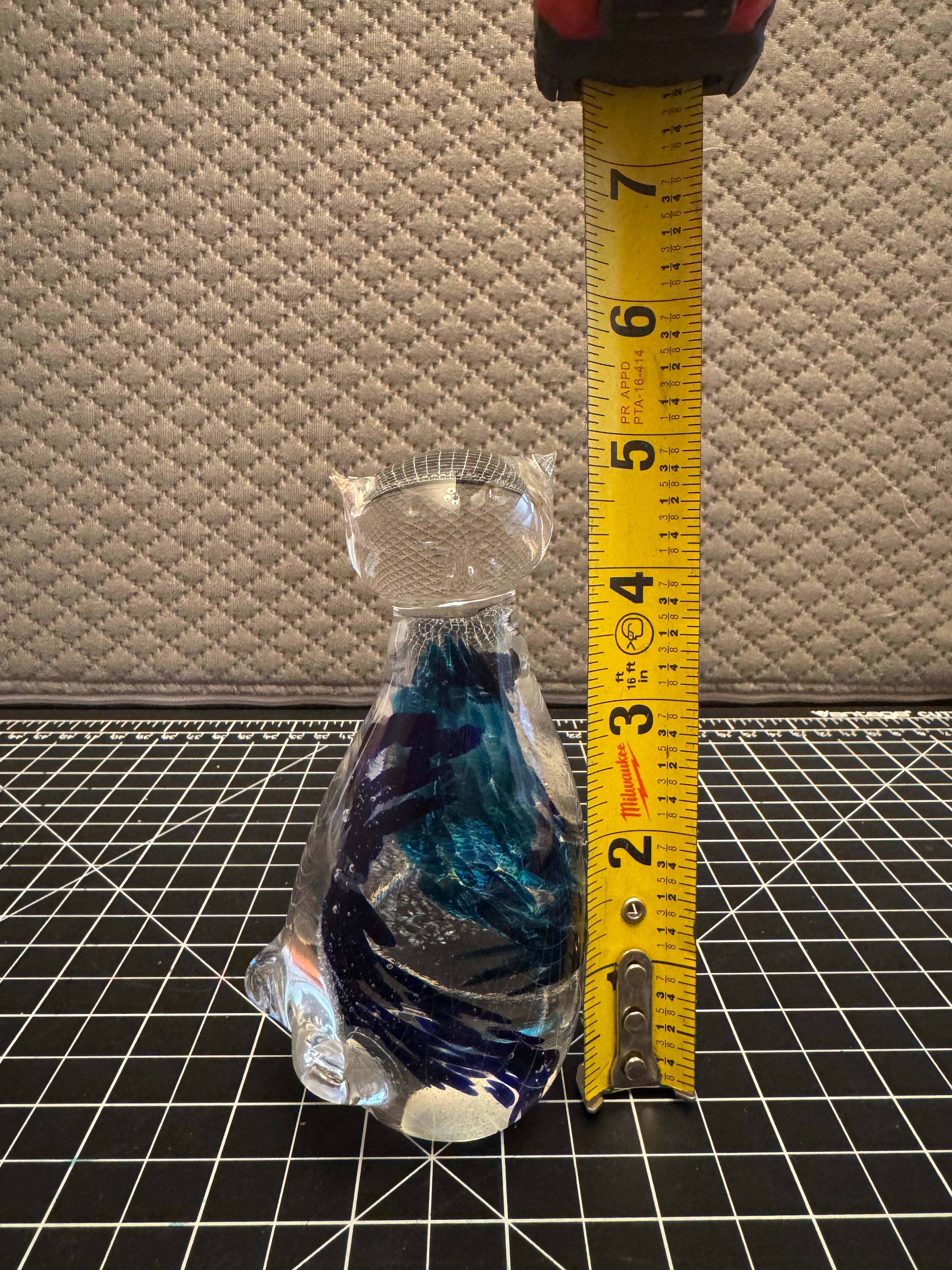 Blue Art Glass Cat Figurine Paperweight Decorative Home Decor Gift