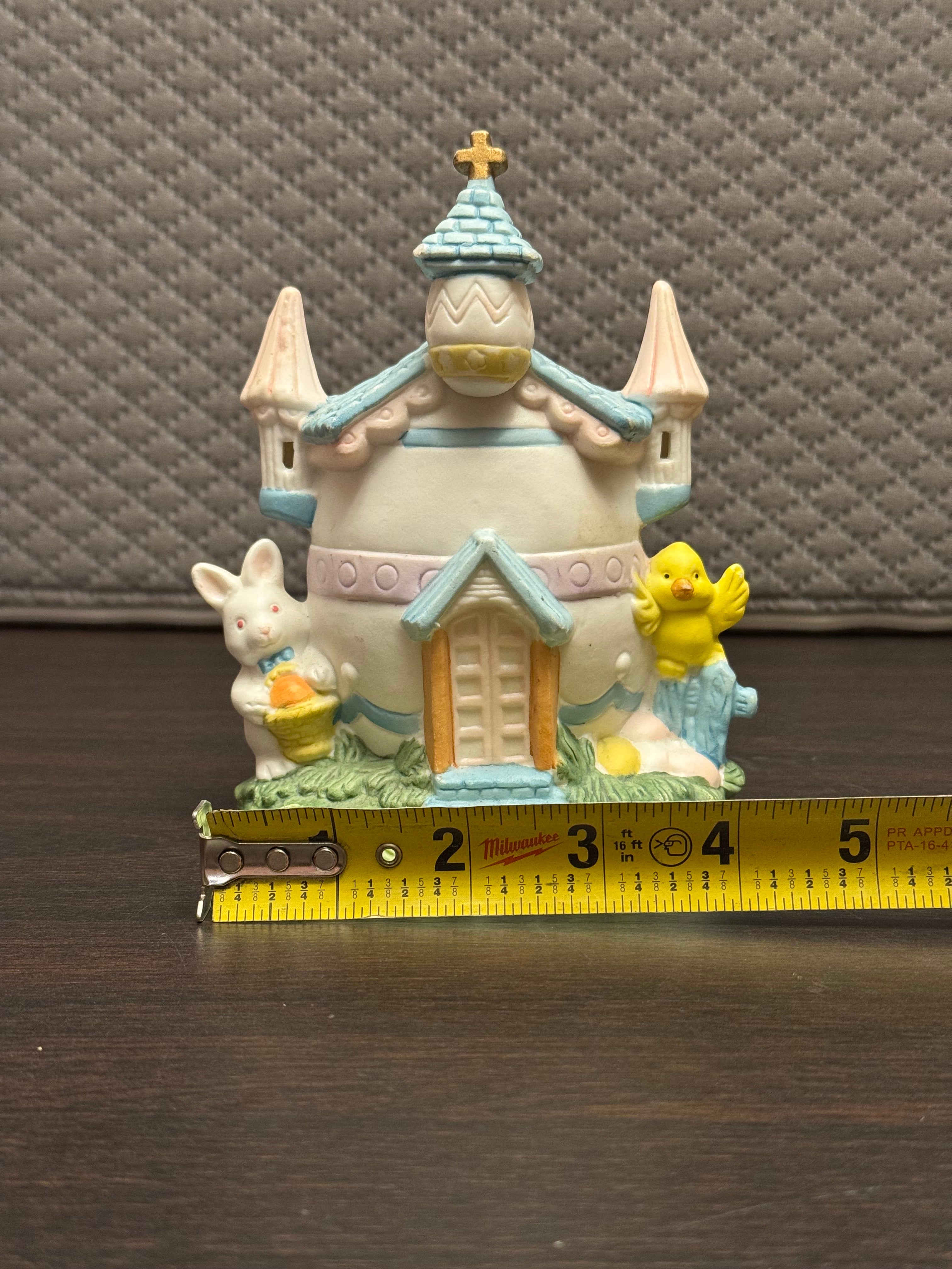 Vintage Easter Bunny Chick Egg House Tealight Holder Spring Cottage Decor