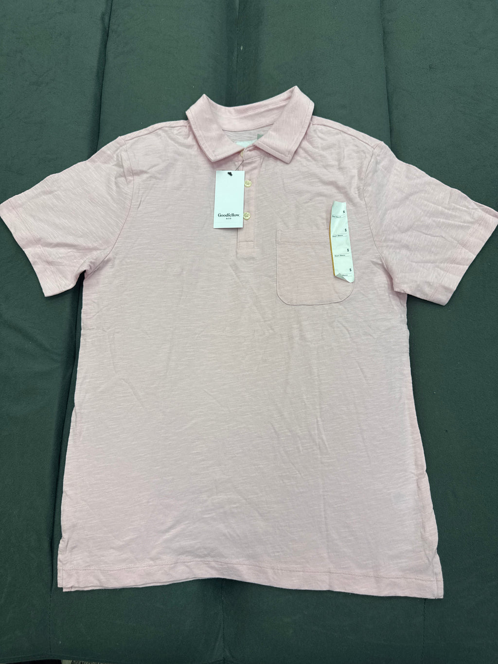 Goodfellow & Co Mens Polo Shirt Pink Short Sleeve No-Roll Collar Pocket Cotton Small NWT
