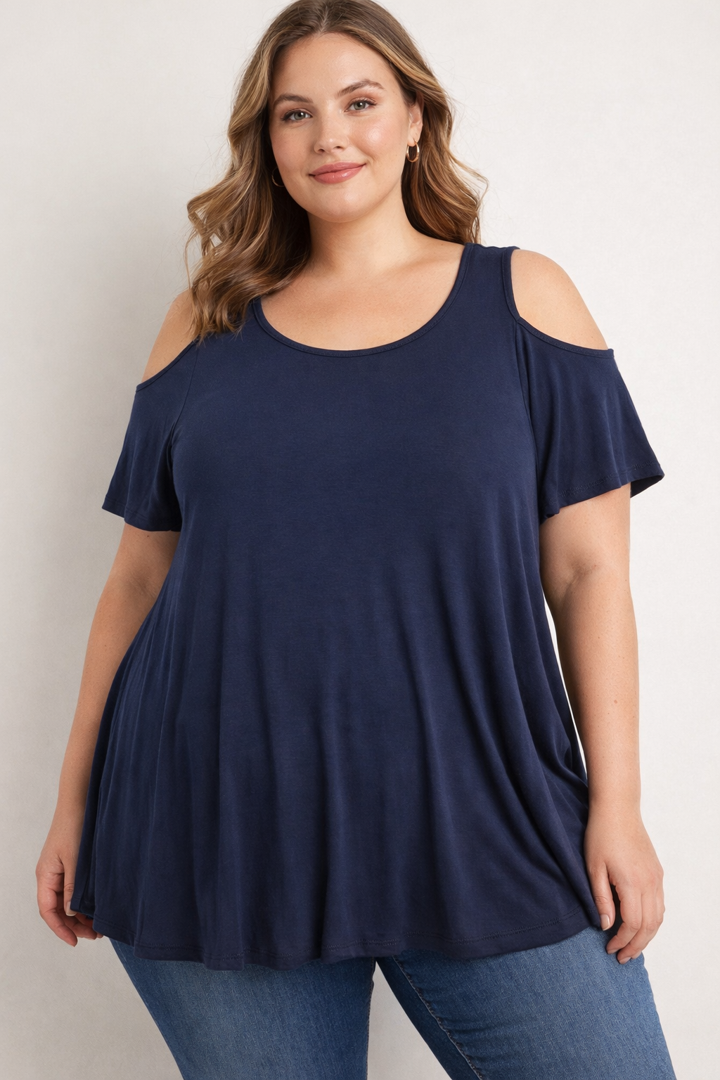 Lane Bryant Plus Size 14/16 Navy Cold Shoulder Swing Top NWT