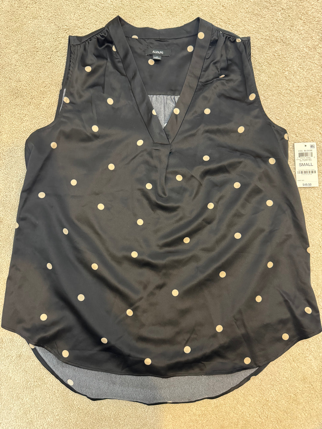 Alfani Womens Small Black Gold Polka Dot V Neck Sleeveless Top NWT