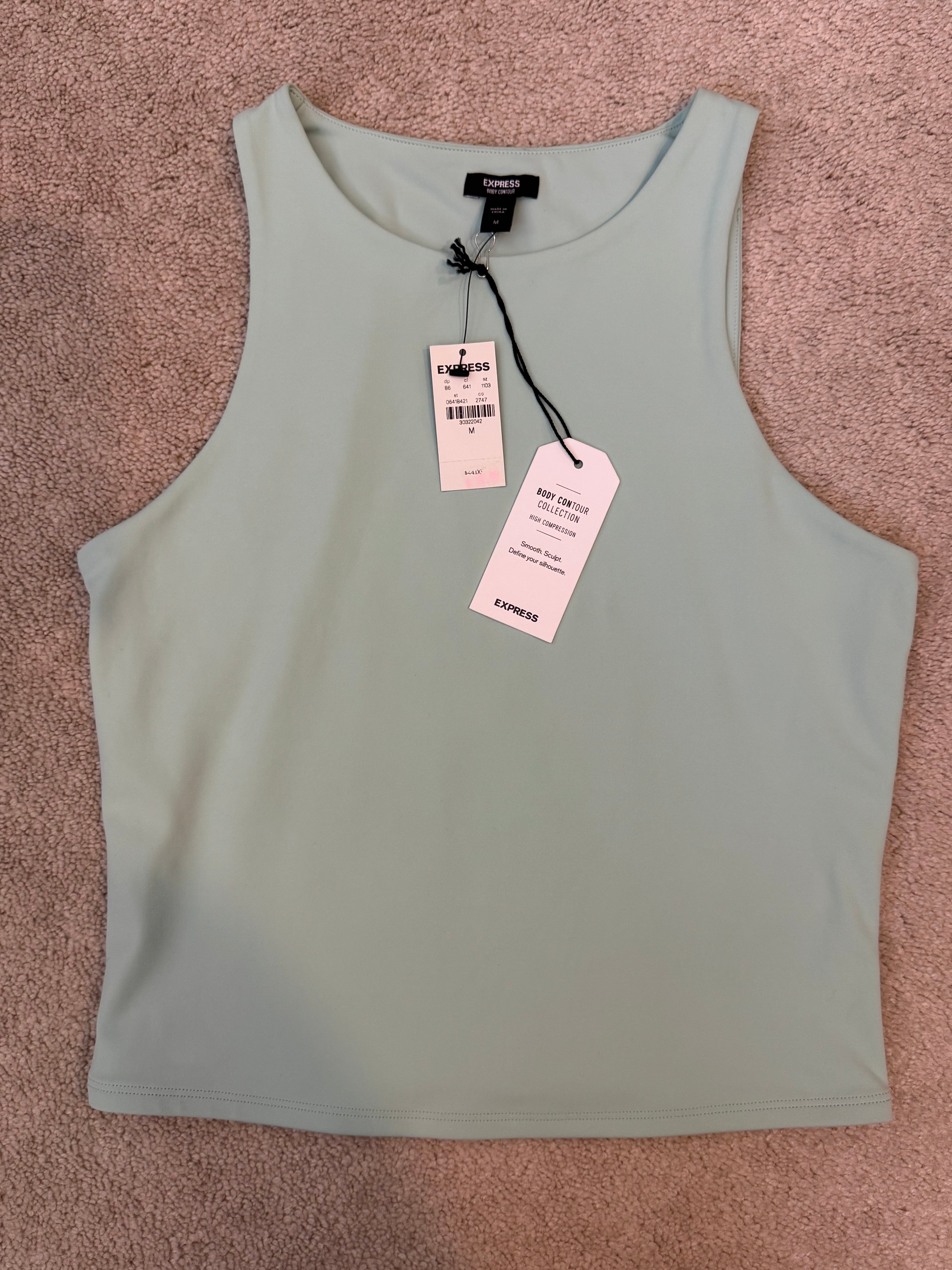 Express Body Contour Tank Top Sage Green High Compression Medium NWT