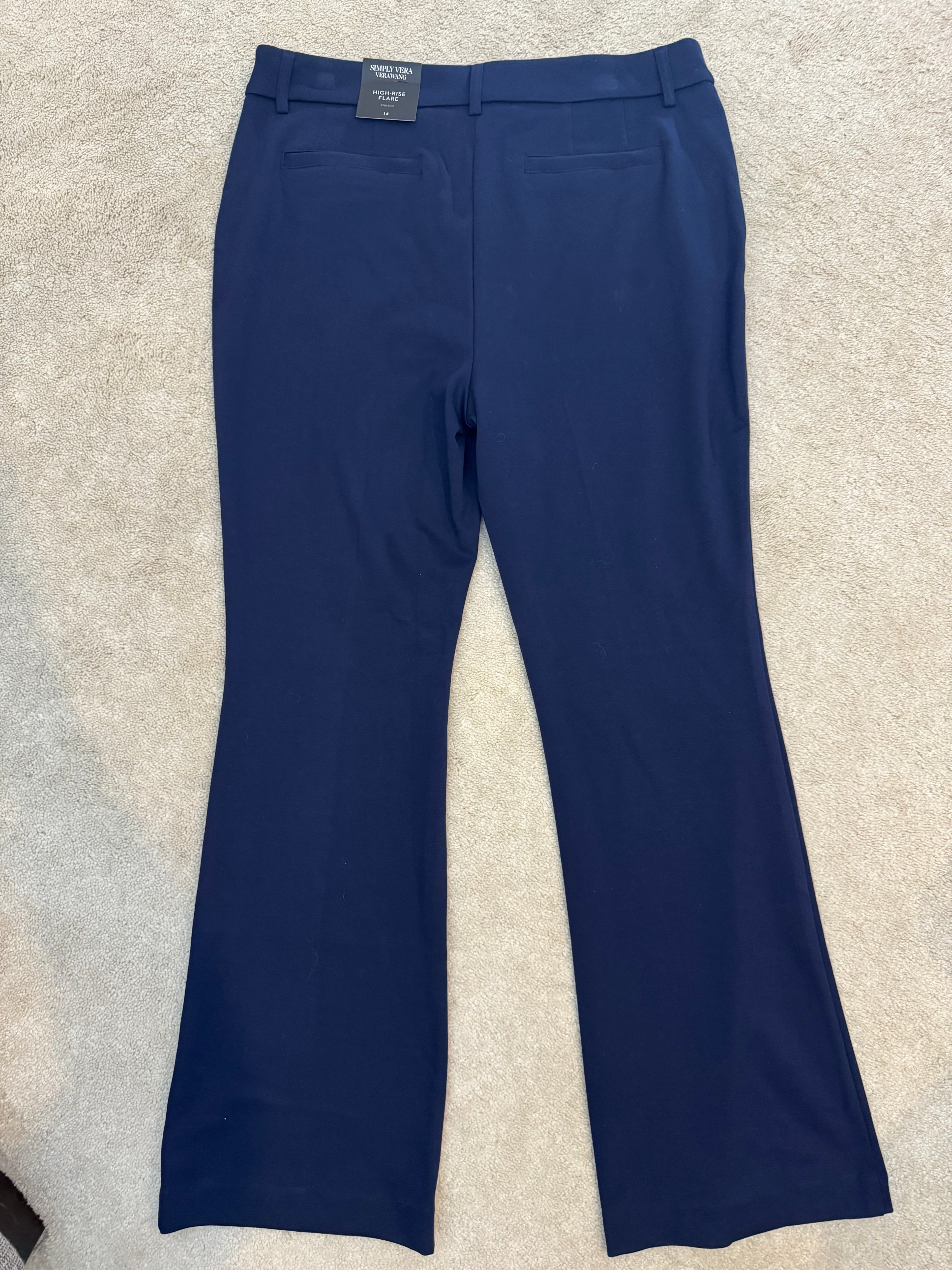 Simply Vera Vera Wang Navy High Rise Flare Pants 14 NWT