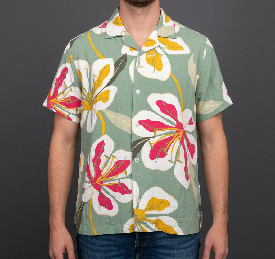 Original Use Mens Hawaiian Shirt Medium Green Floral Tropical Short Sleeve Button Up NWT