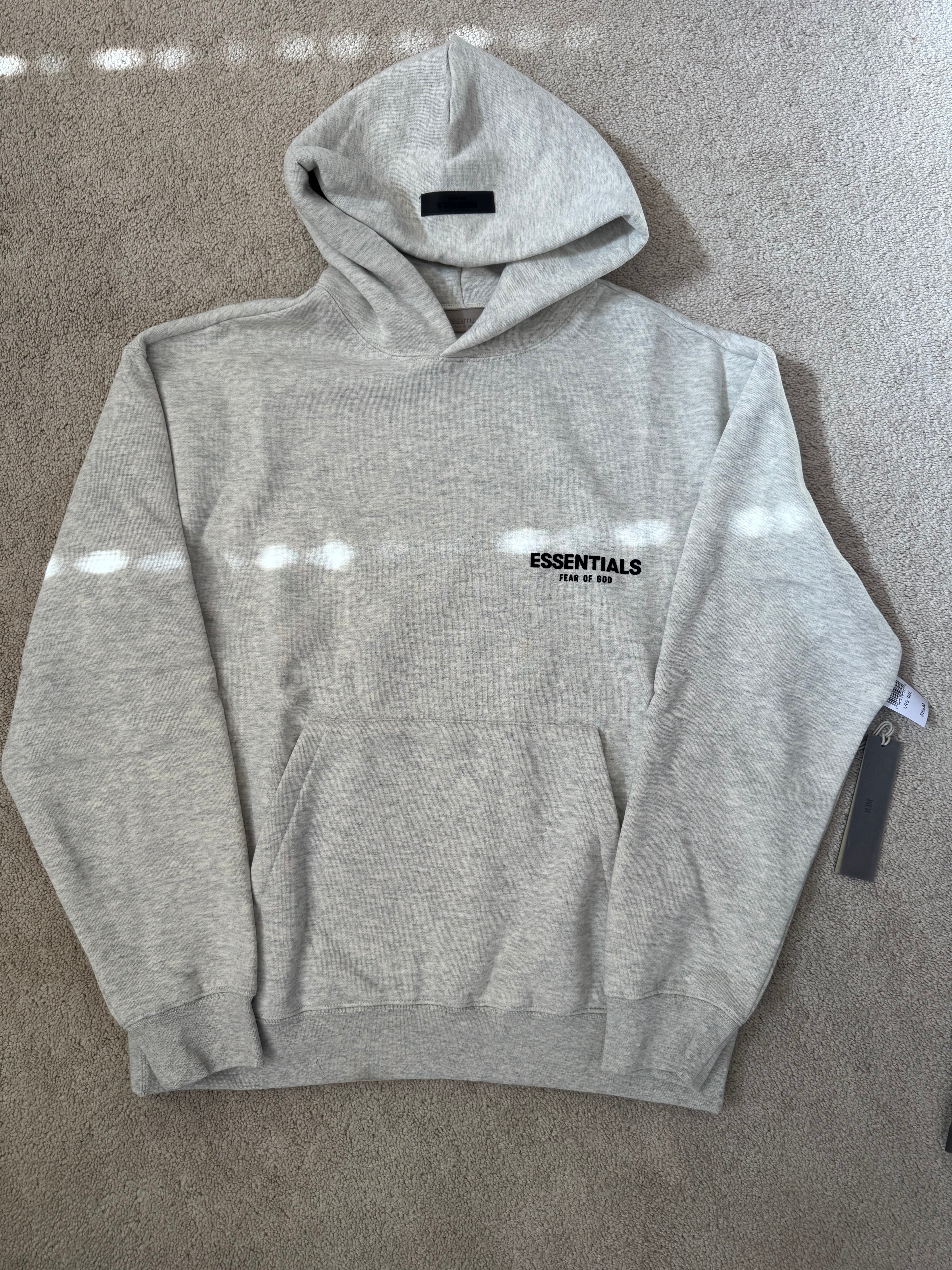 Fear of God Essentials Hoodie Light Oatmeal Large Pullover Sweatshirt NWT