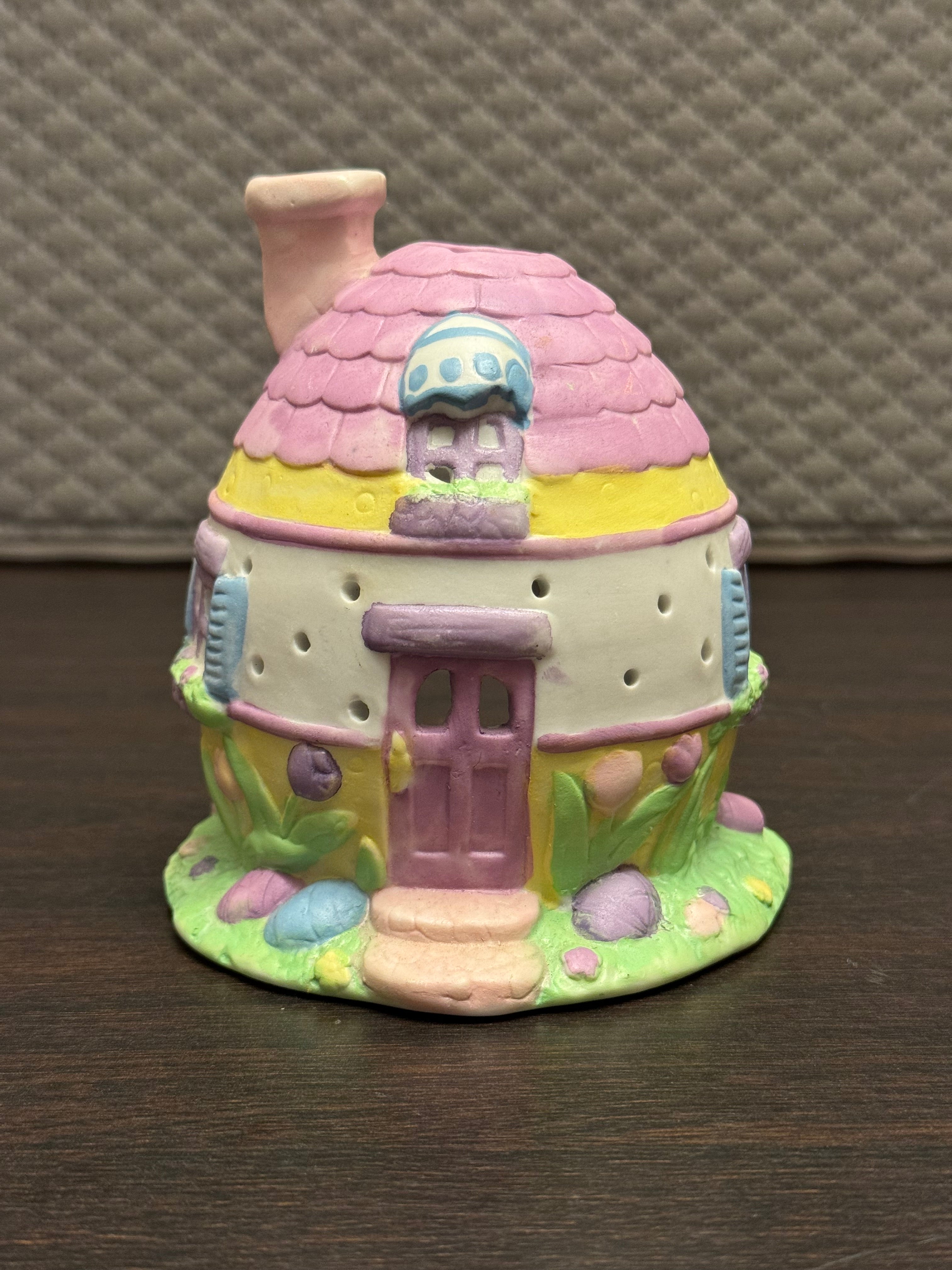 Vintage Easter Egg House Tealight Holder Pastel Cottage Fairy Garden Decor