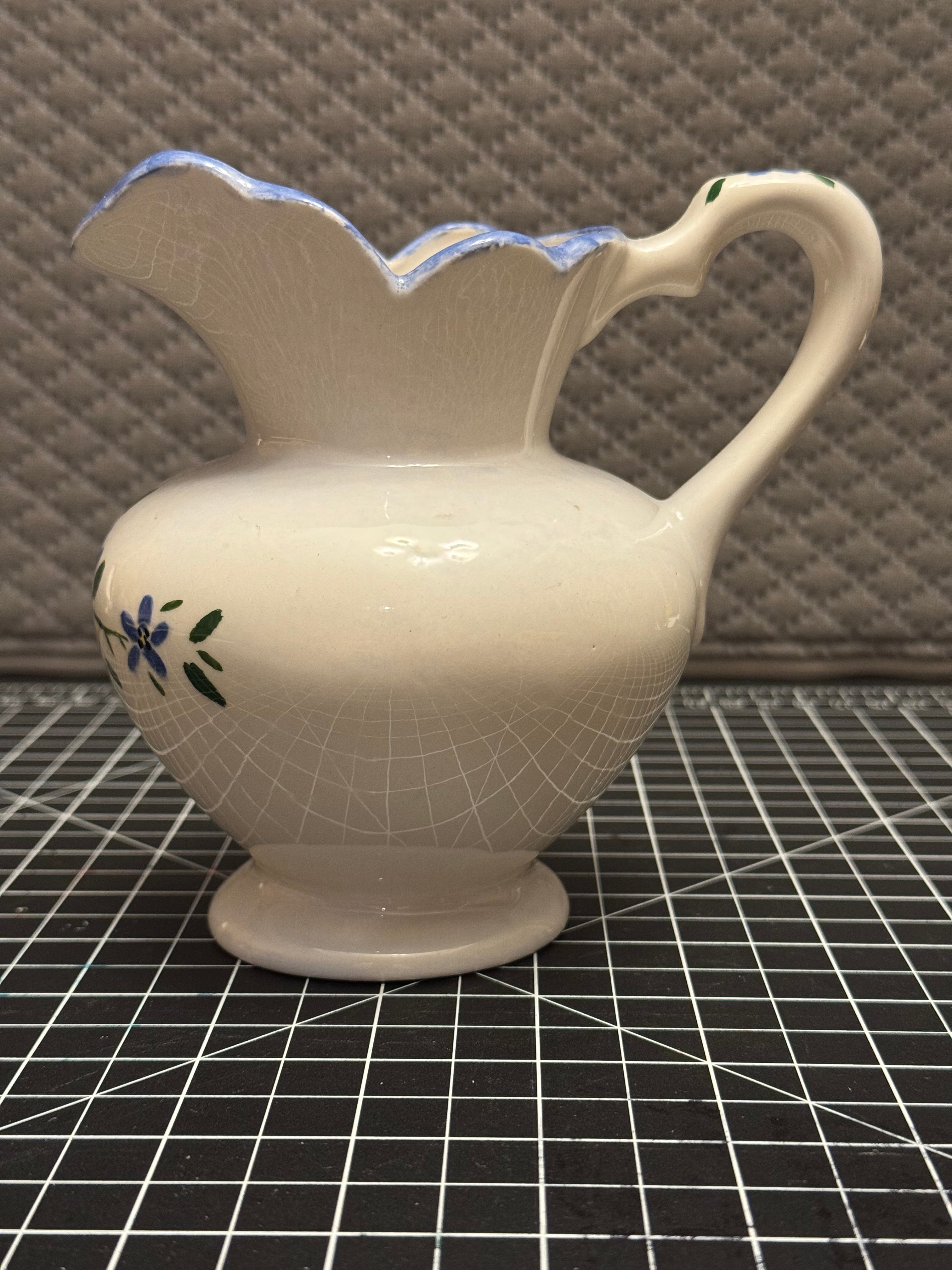 Vintage Style Blue Floral Creamer Pitcher Cottage Farmhouse Decor