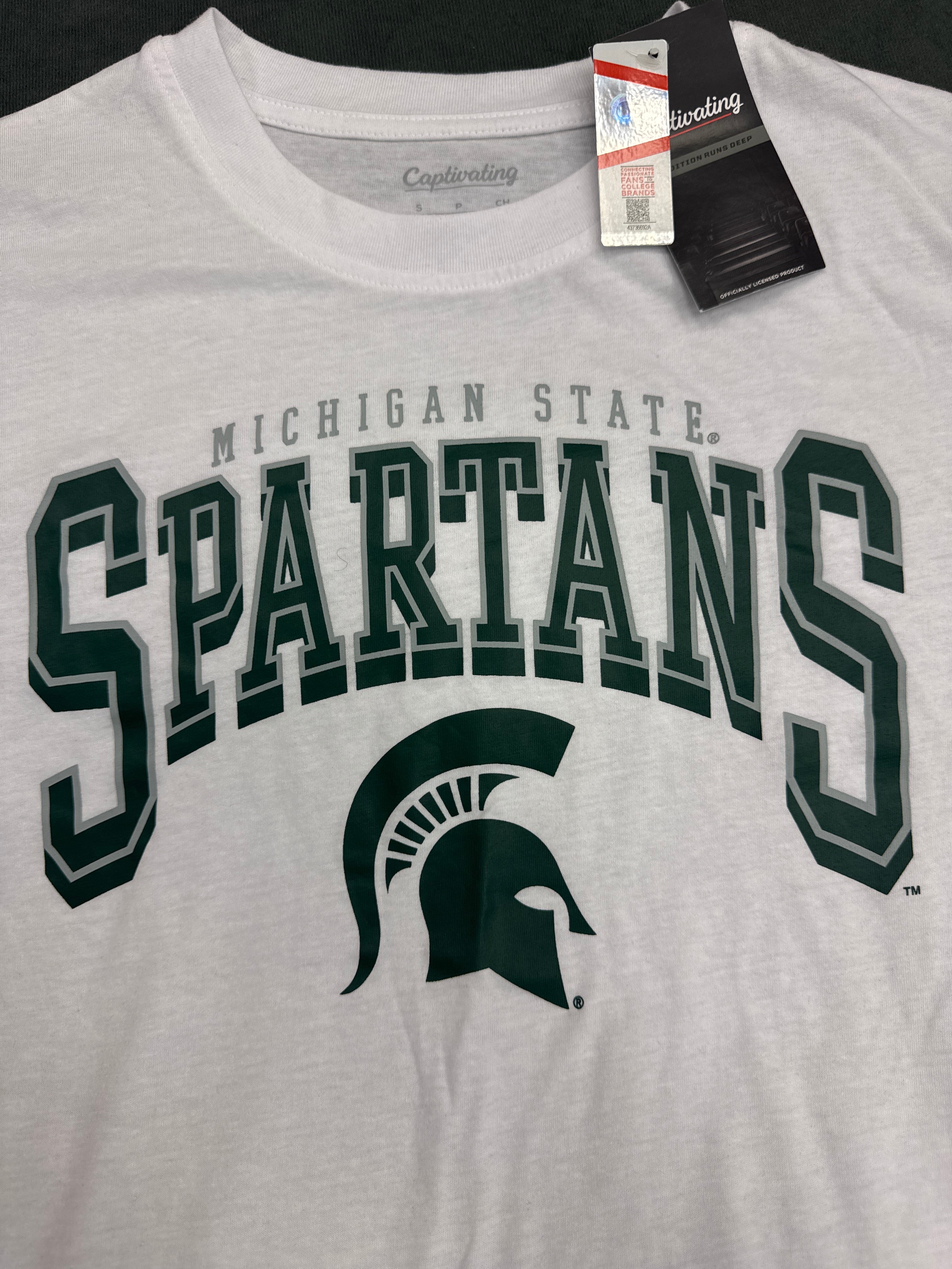 Michigan State Spartans T Shirt Mens Small NWT NCAA College Graphic White Spartans Tee