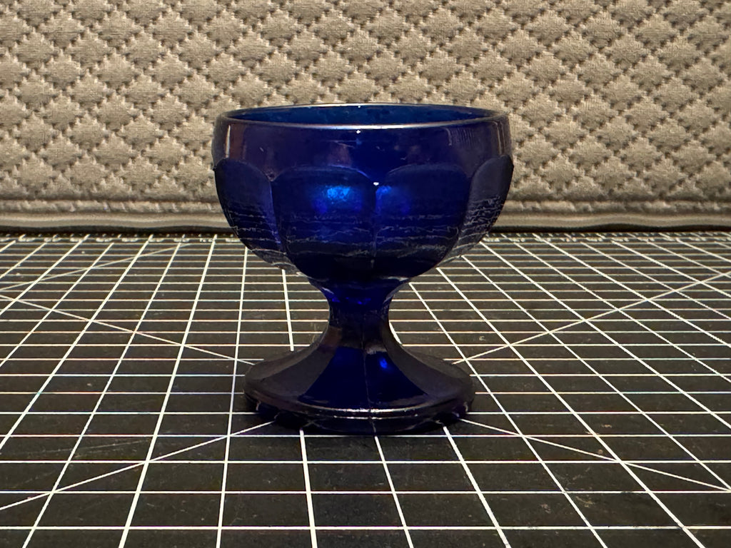 Vintage Cobalt Blue Glass Pedestal Bowl Vase 1969 Anchor Hocking Style