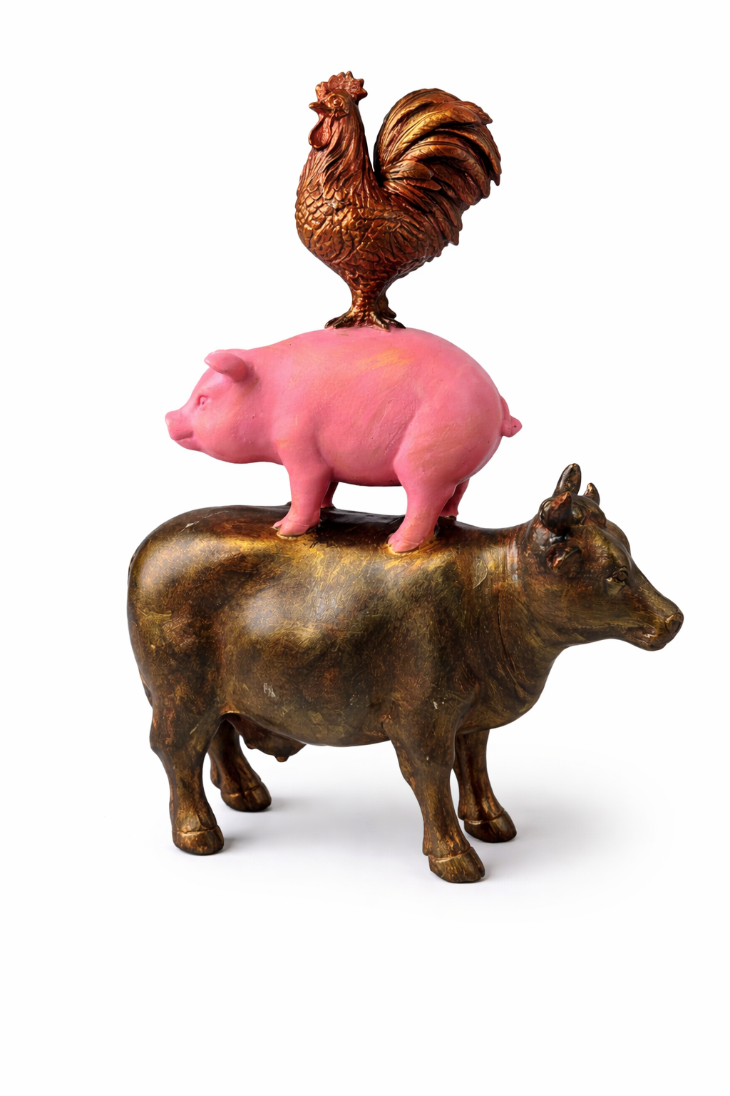 Farm Animal Stack Figurine Rooster Pig Cow Rustic Farmhouse Decor Statue