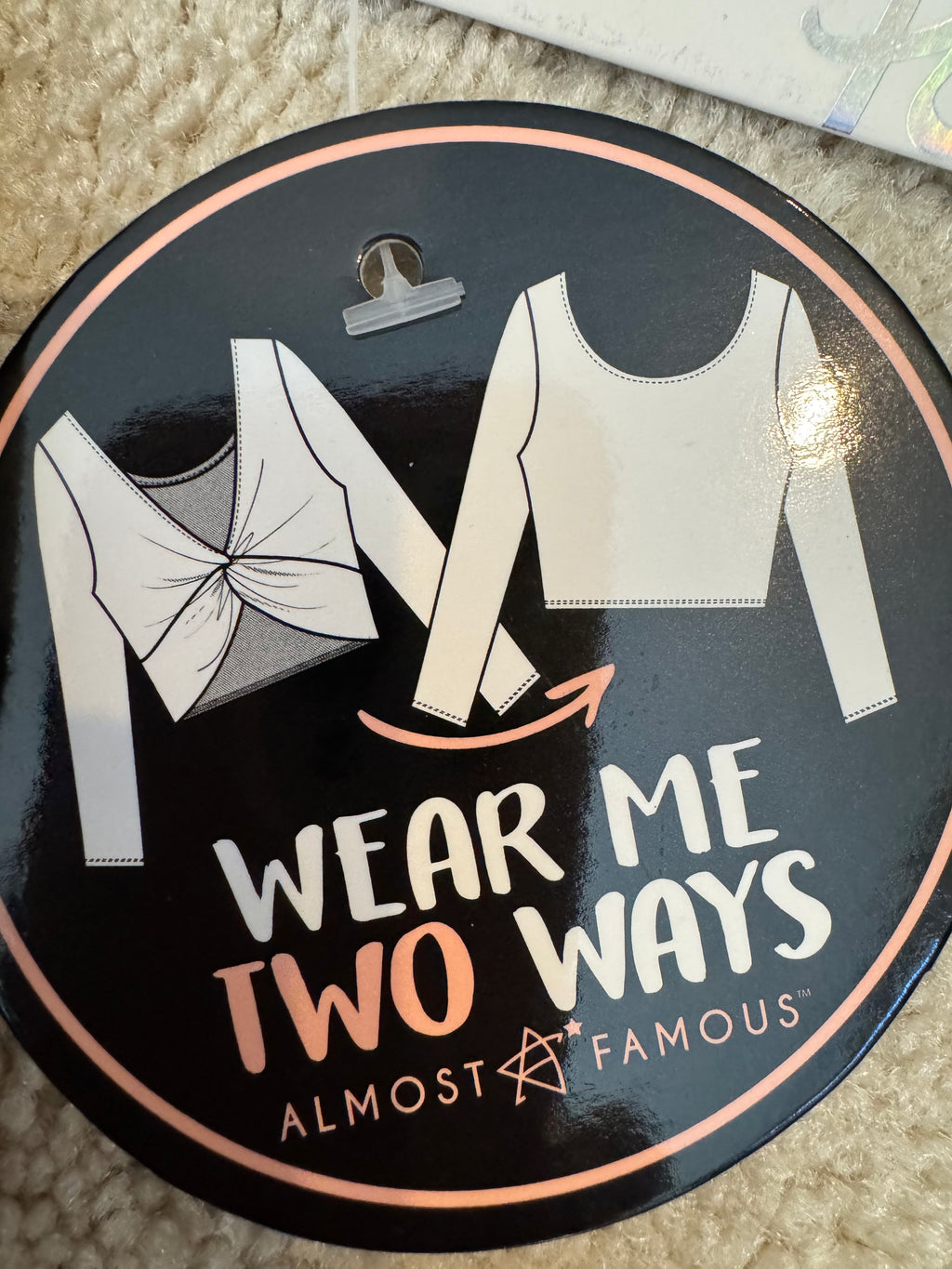 Almost Famous Women’s L Twist Front Crop Top NWT Two Way Teal Brown Stripe