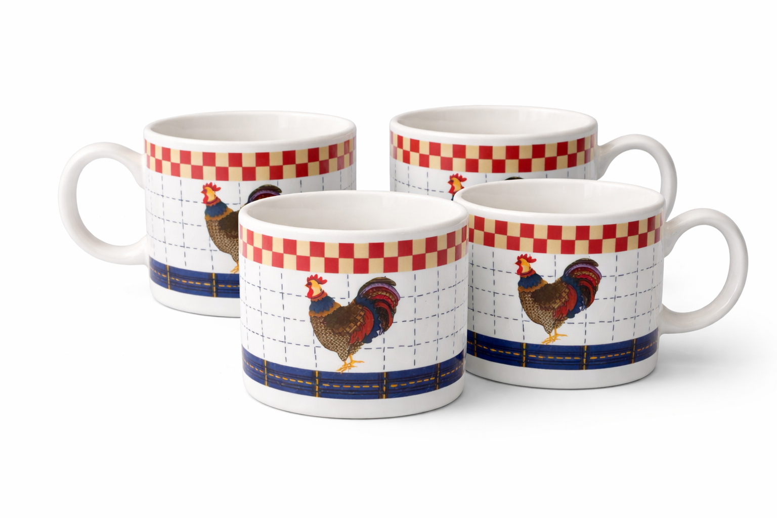 Majesticware Oneida Calico Rooster Mug Set Farmhouse Chicken Cups 4pc