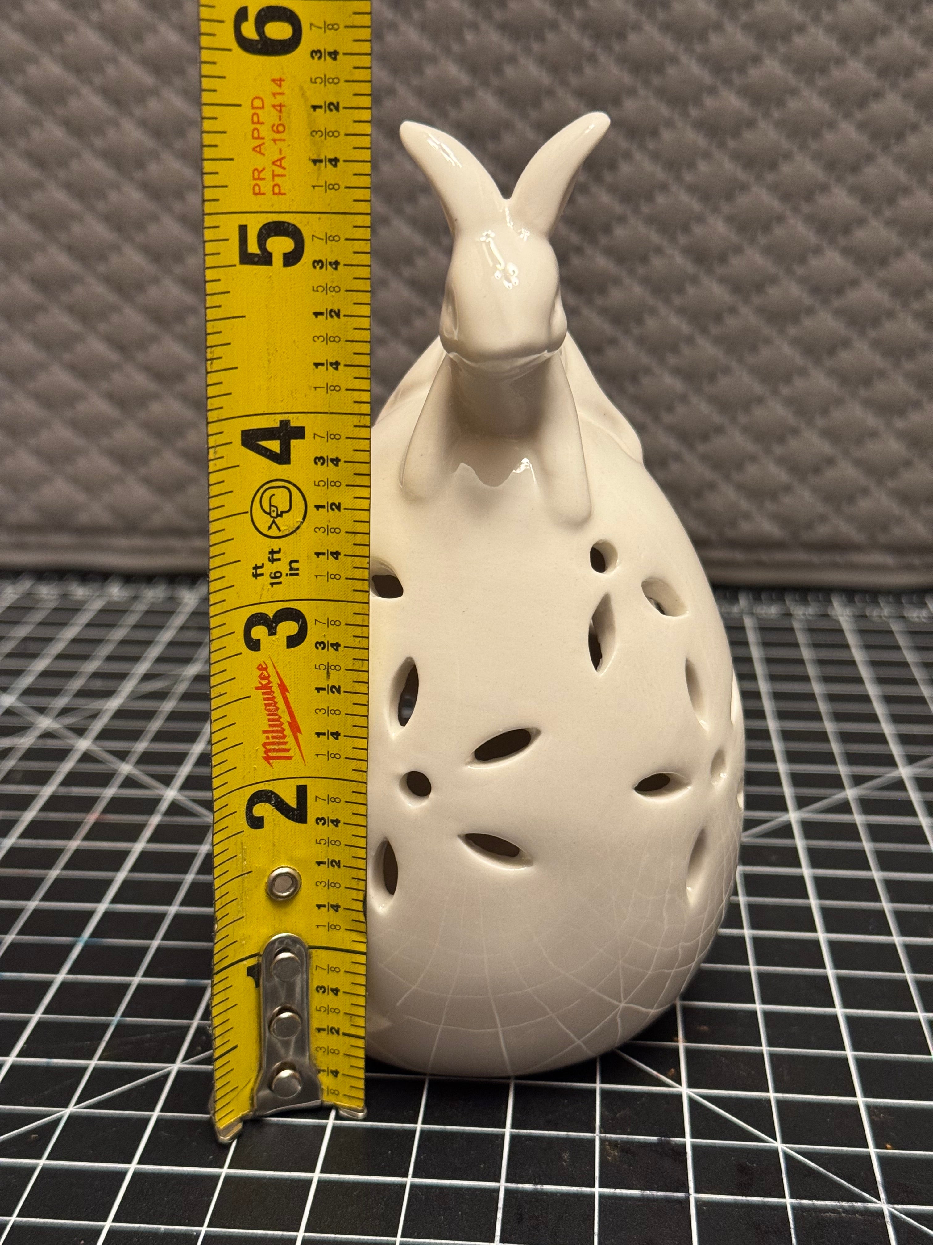 Ceramic Bunny Egg Tealight Holder White Easter Spring Cottage Decor