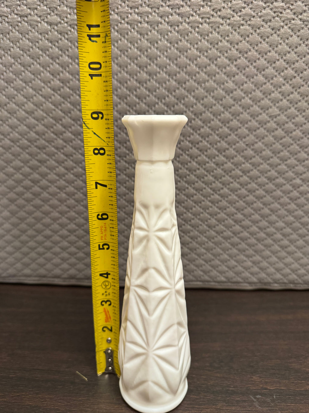 Vintage Milk Glass Vase Starburst Pattern Slim White Bud Vase Cottage Decor