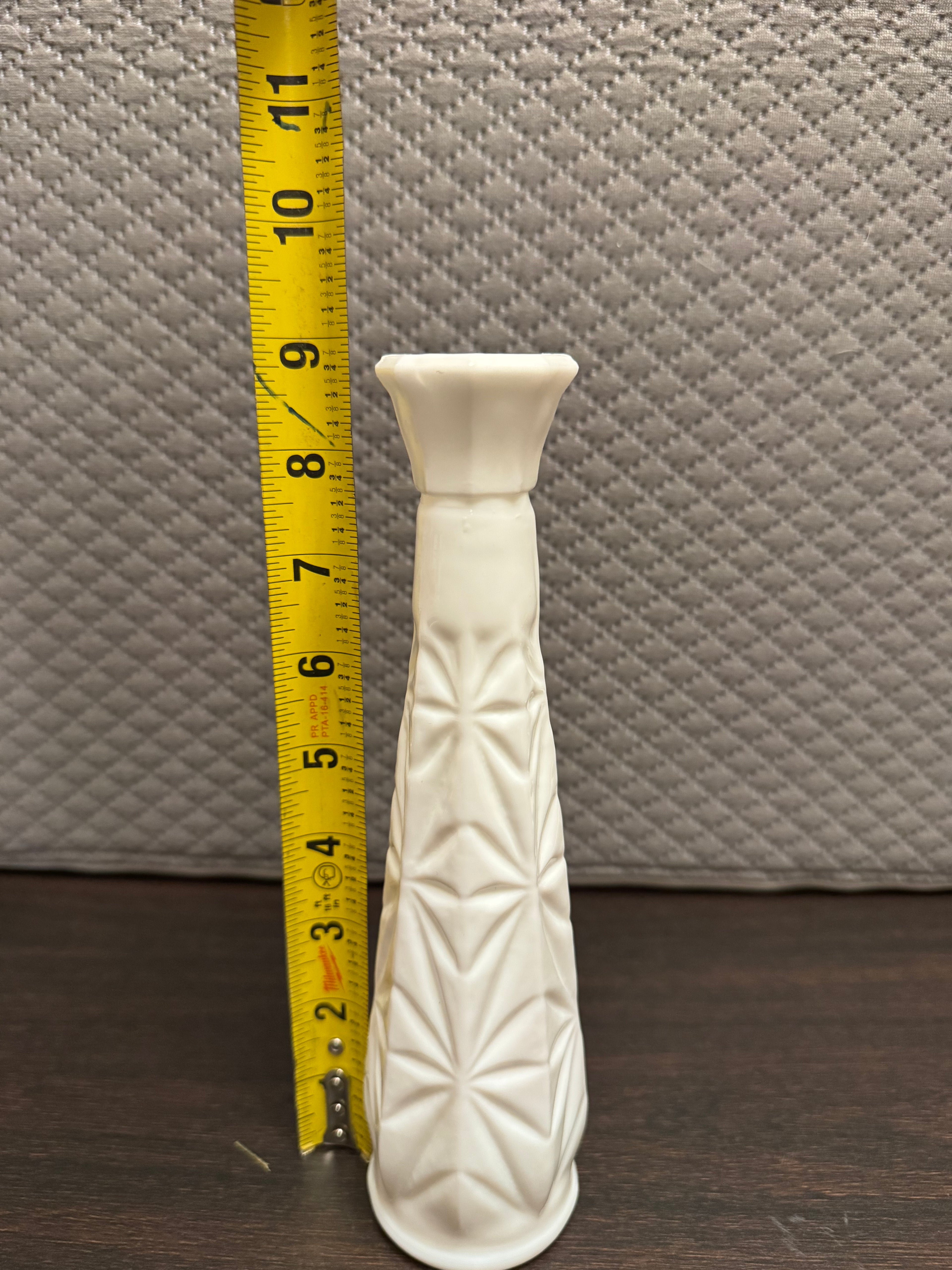 Vintage Milk Glass Vase Starburst Pattern Slim White Bud Vase Cottage Decor