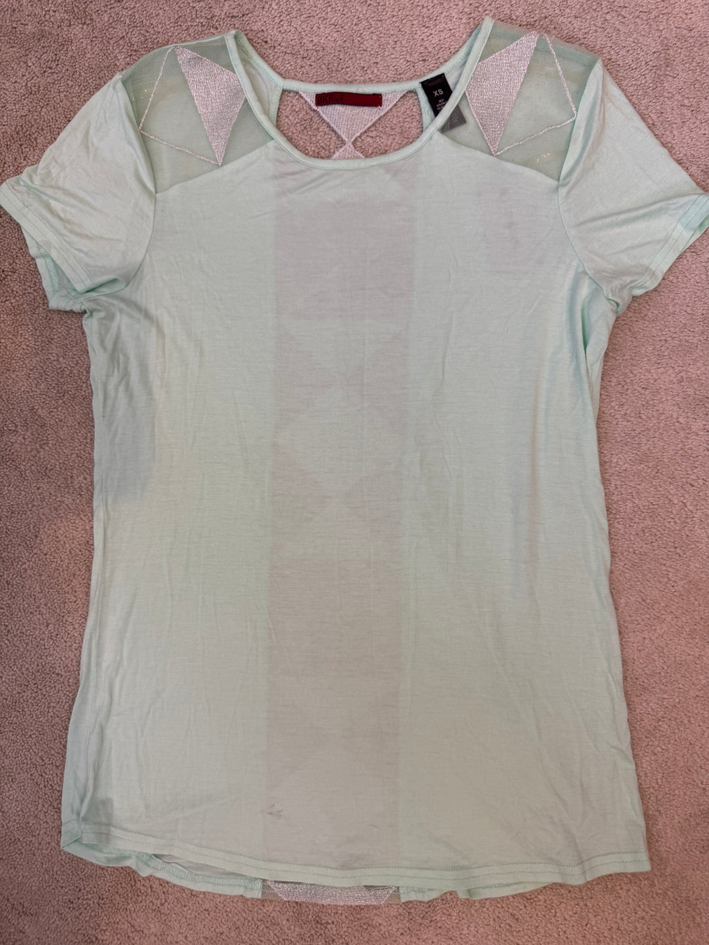 BKE Red Buckle Mint Mesh Back Top XS NWT Scoop Neck Short Sleeve