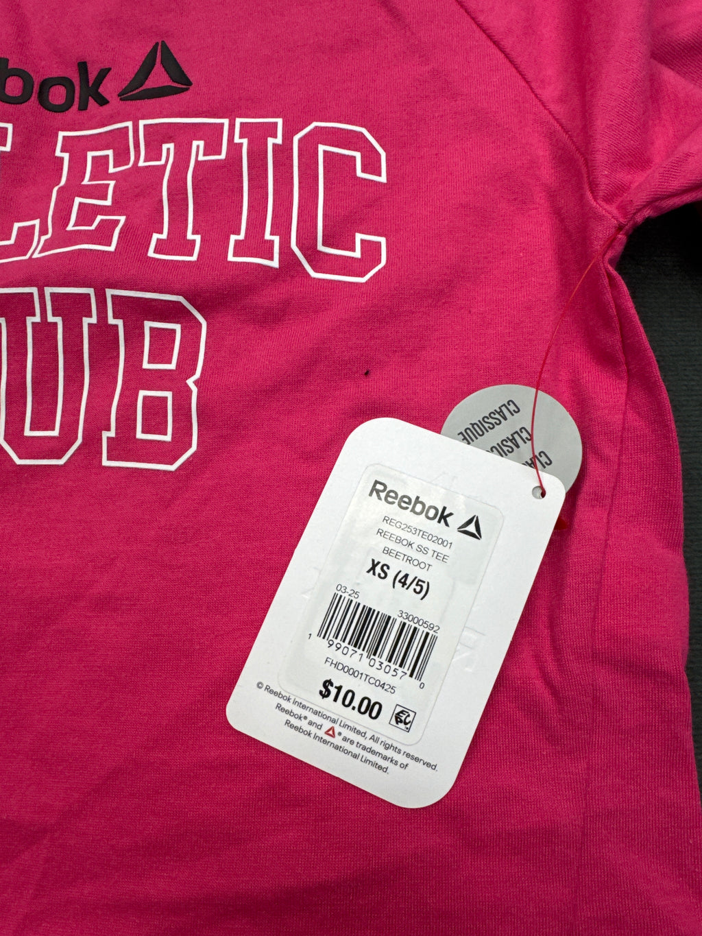 Reebok Athletic Club Girls Pink Cropped Tee XS 4/5 Graphic Short Sleeve Shirt NWT