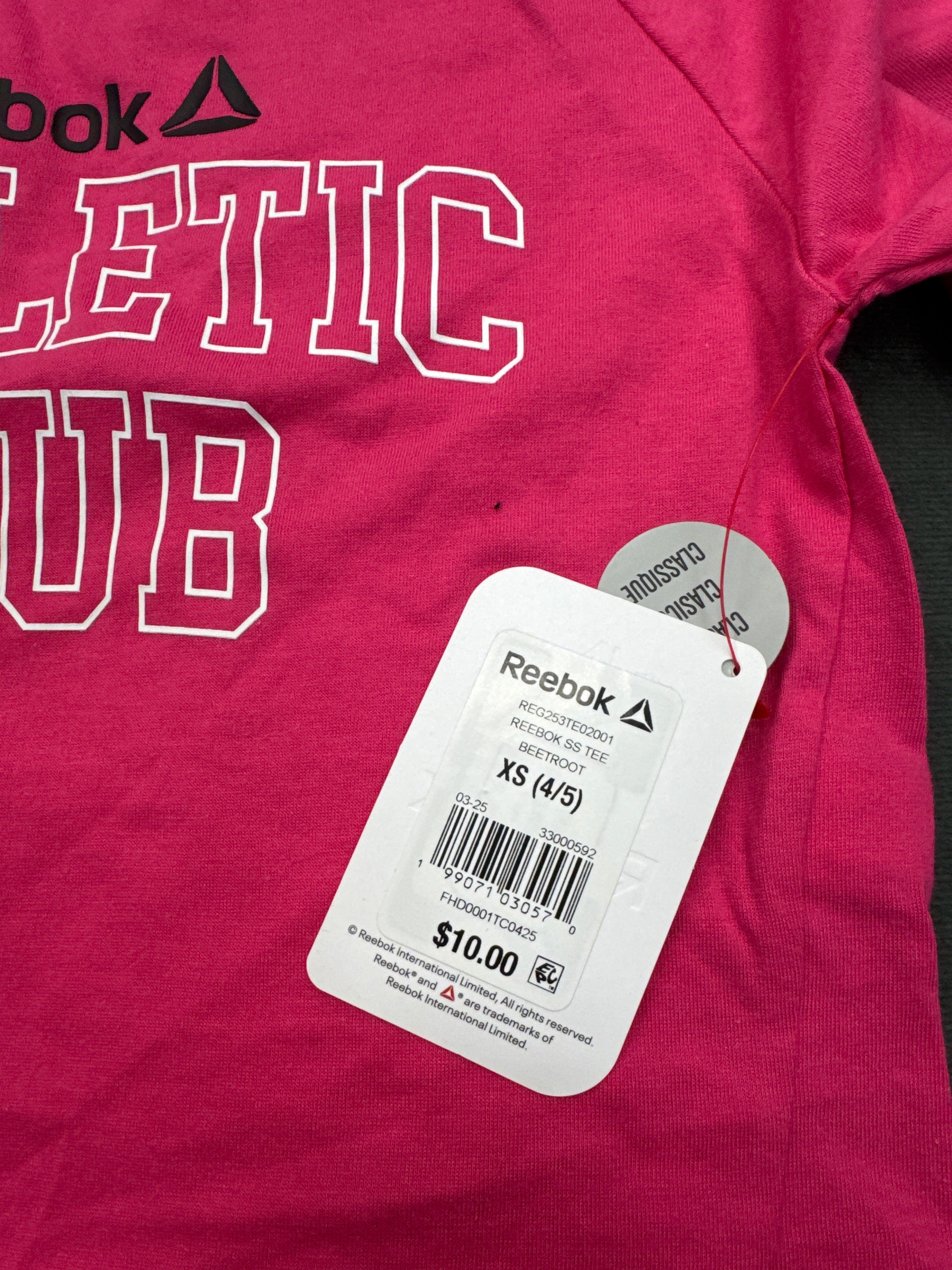 Reebok Athletic Club Girls Pink Cropped Tee XS 4/5 Graphic Short Sleeve Shirt NWT