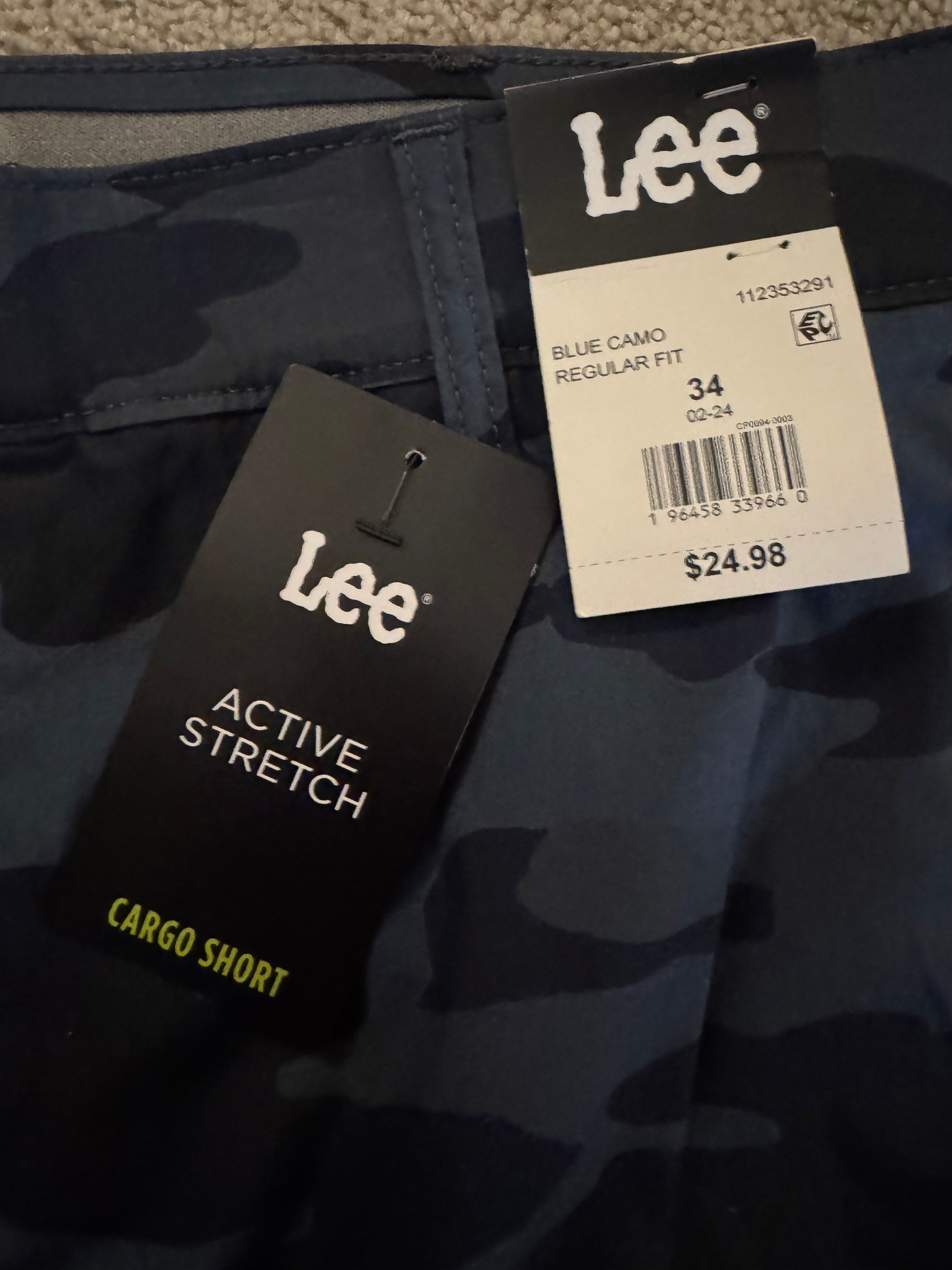 Lee Active Stretch Cargo Shorts Men’s 34 Blue Camo Regular Fit NWT