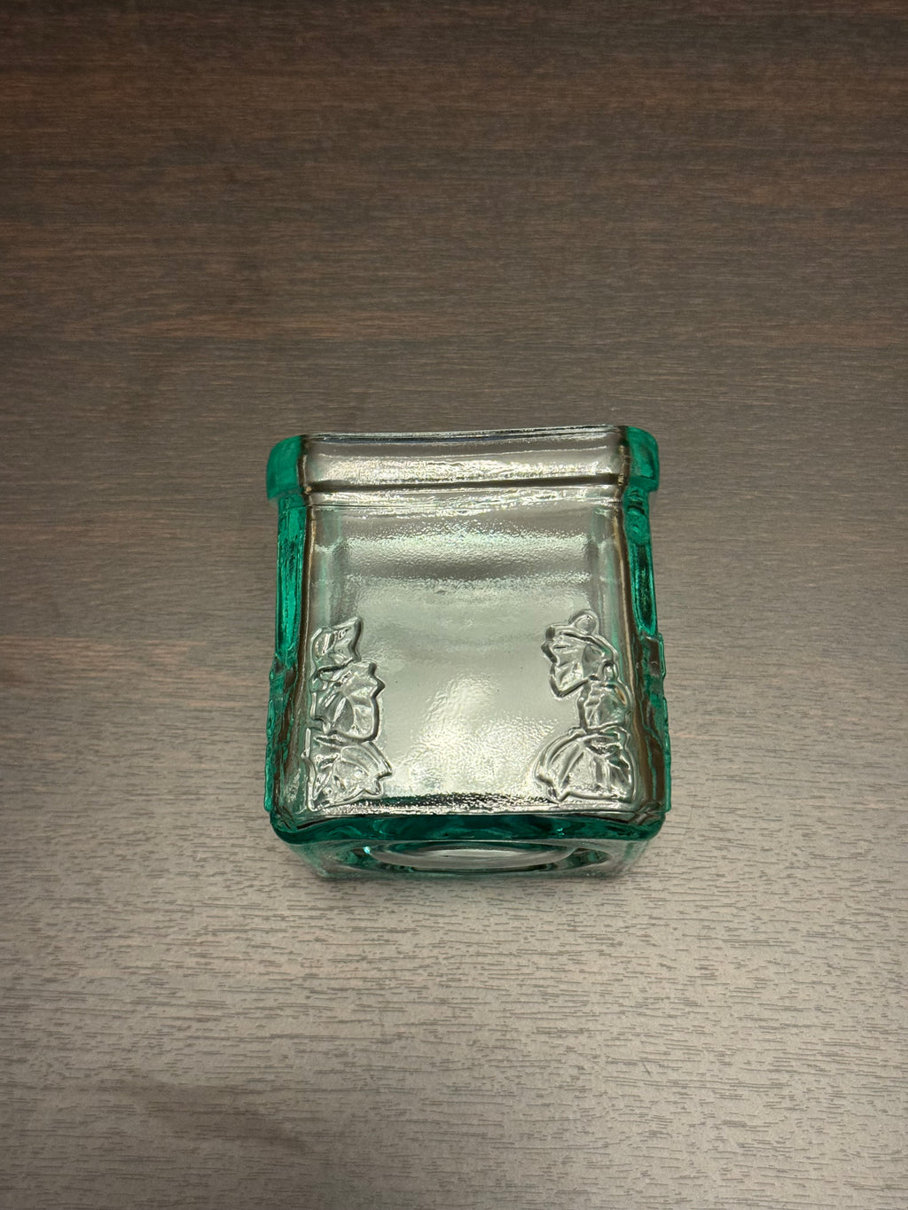 Vintage Aqua Glass Tealight Holder Set Blue Green Square Votive