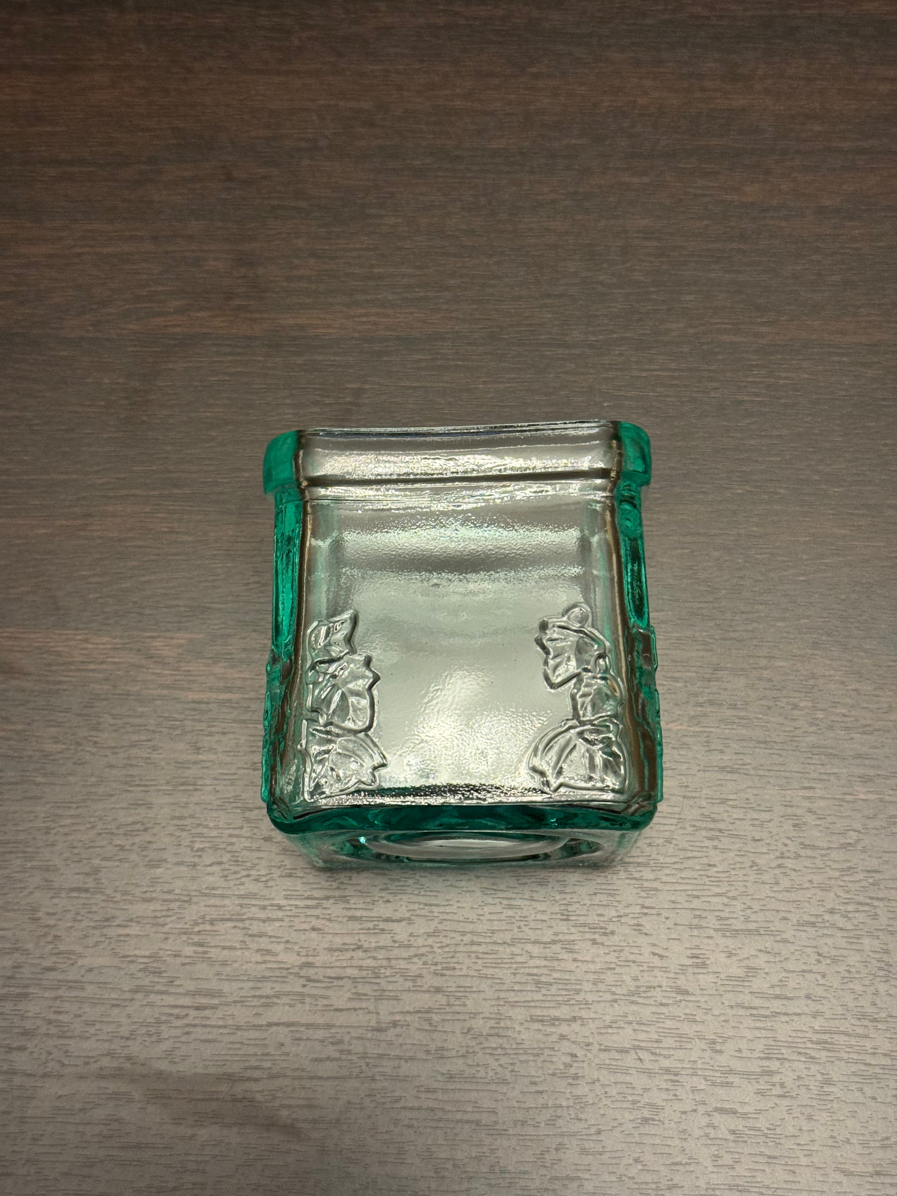 Vintage Aqua Glass Tealight Holder Set Blue Green Square Votive