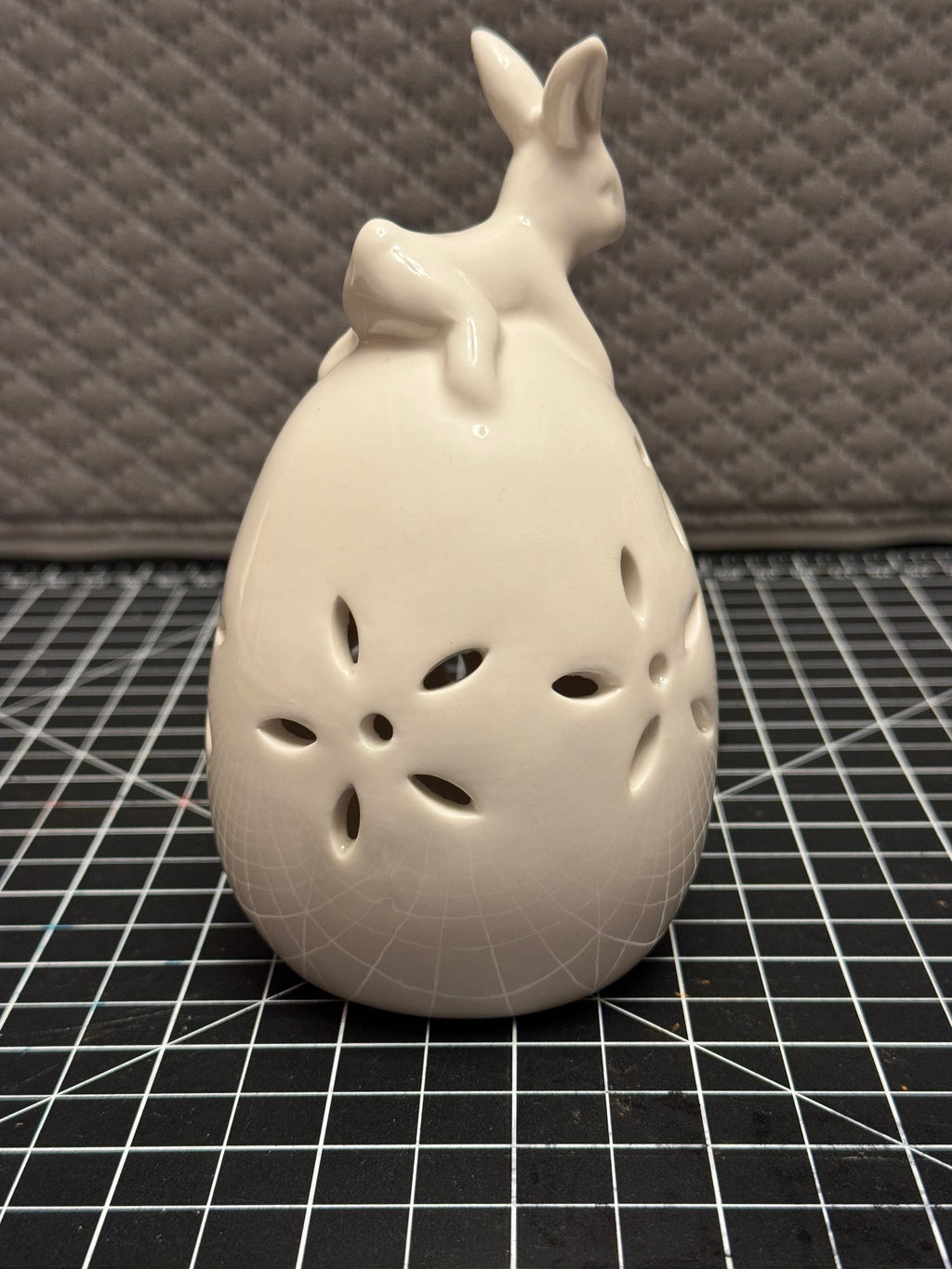 Ceramic Bunny Egg Tealight Holder White Easter Spring Cottage Decor