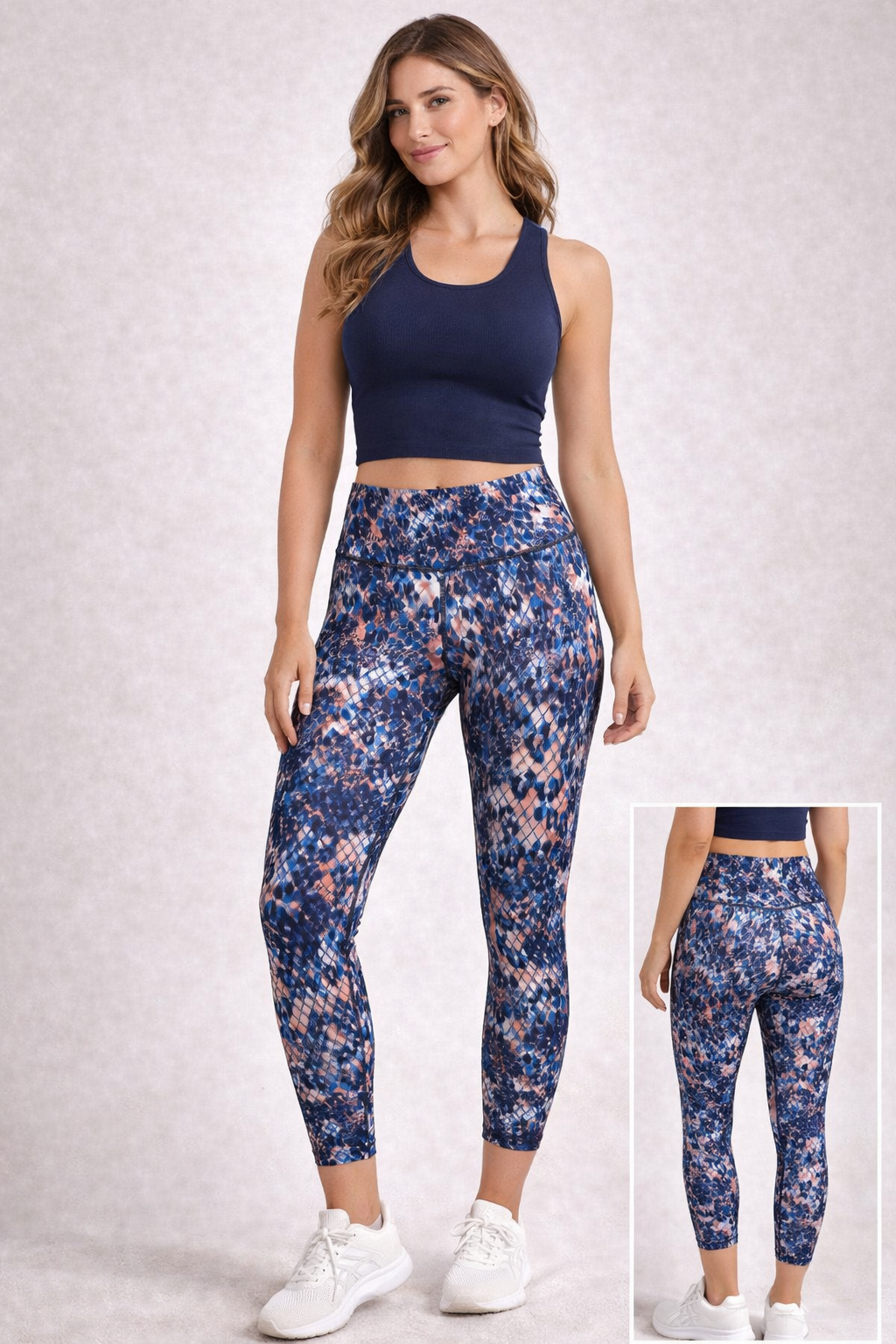 Free People FP Movement XS Blue Pink Print High Rise Leggings