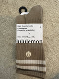 Lululemon Daily Essential Crew Socks XL Taupe Stripe NWT Rare