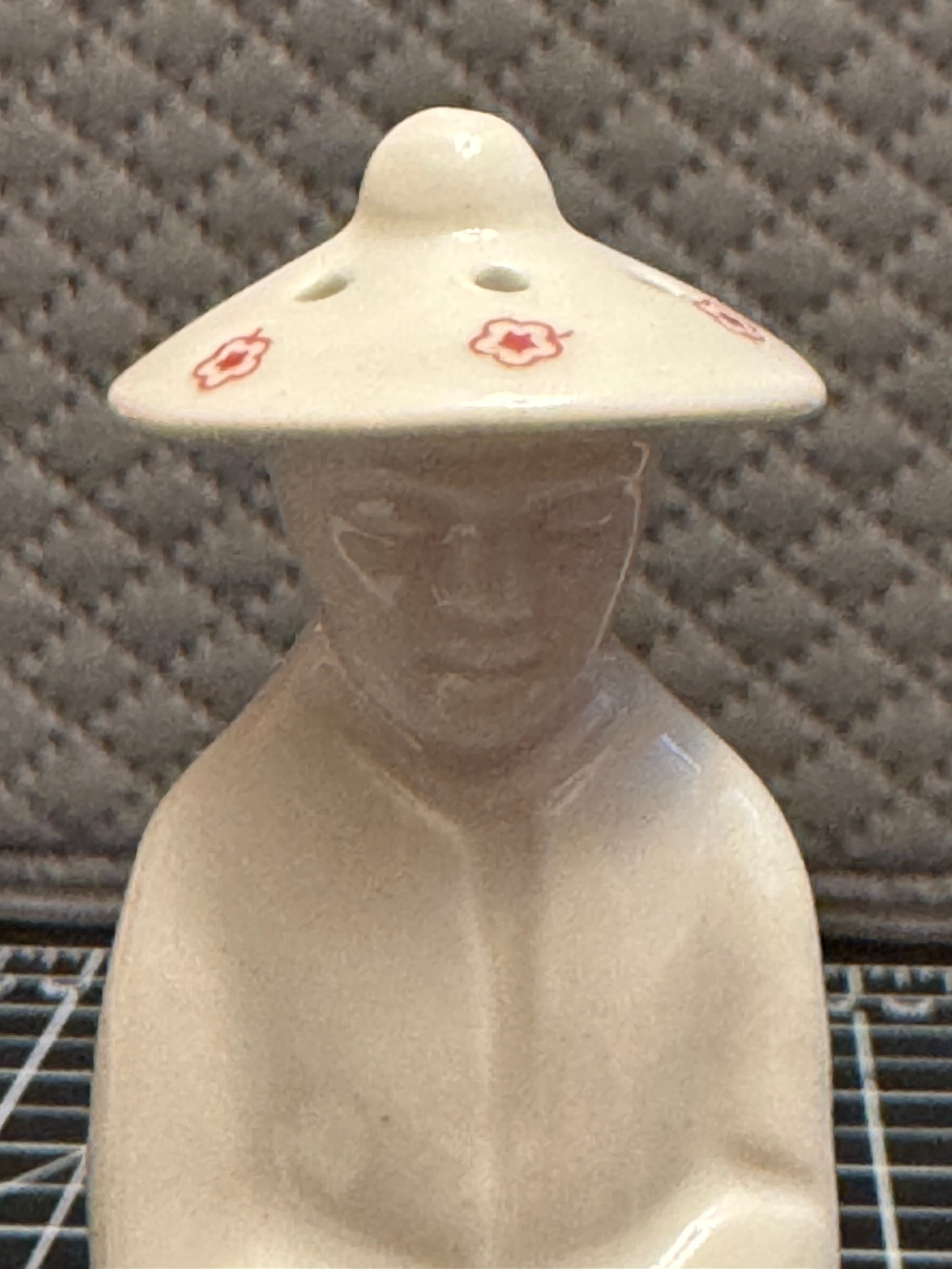 Vintage Asian Figural Salt Pepper Shakers Man Woman Japan Style Red Transfer