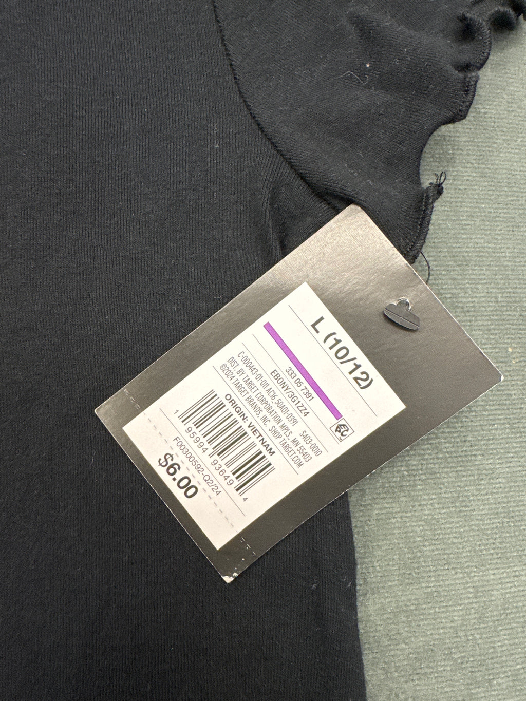 Art Class Girls Black Lettuce Hem Tee Shirt Size L (10/12) Short Sleeve NWT