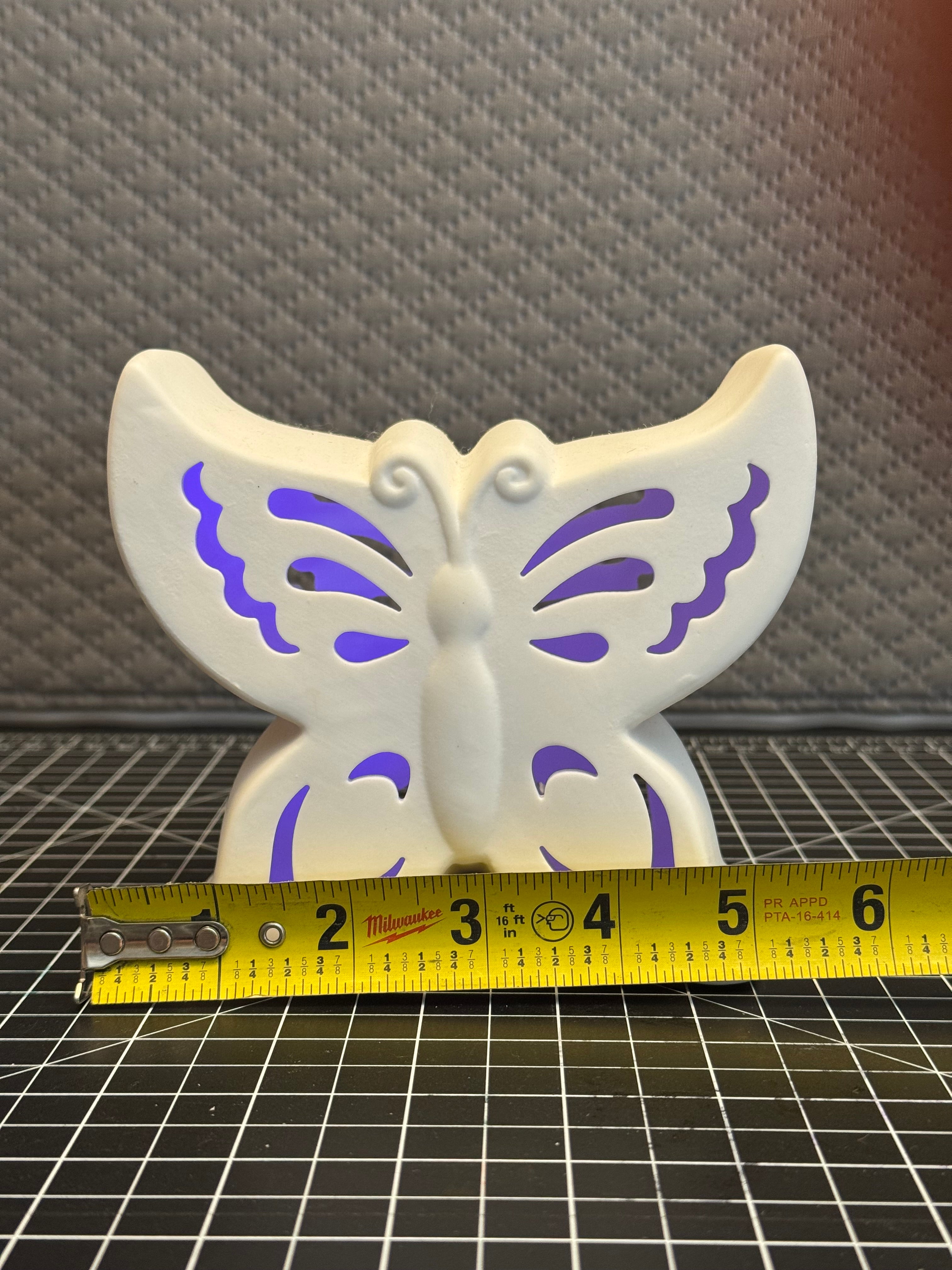 LED Butterfly Night Light White Ceramic Purple Glow Lamp Battery Operated