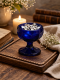 Vintage Cobalt Blue Glass Pedestal Bowl Vase 1969 Anchor Hocking Style