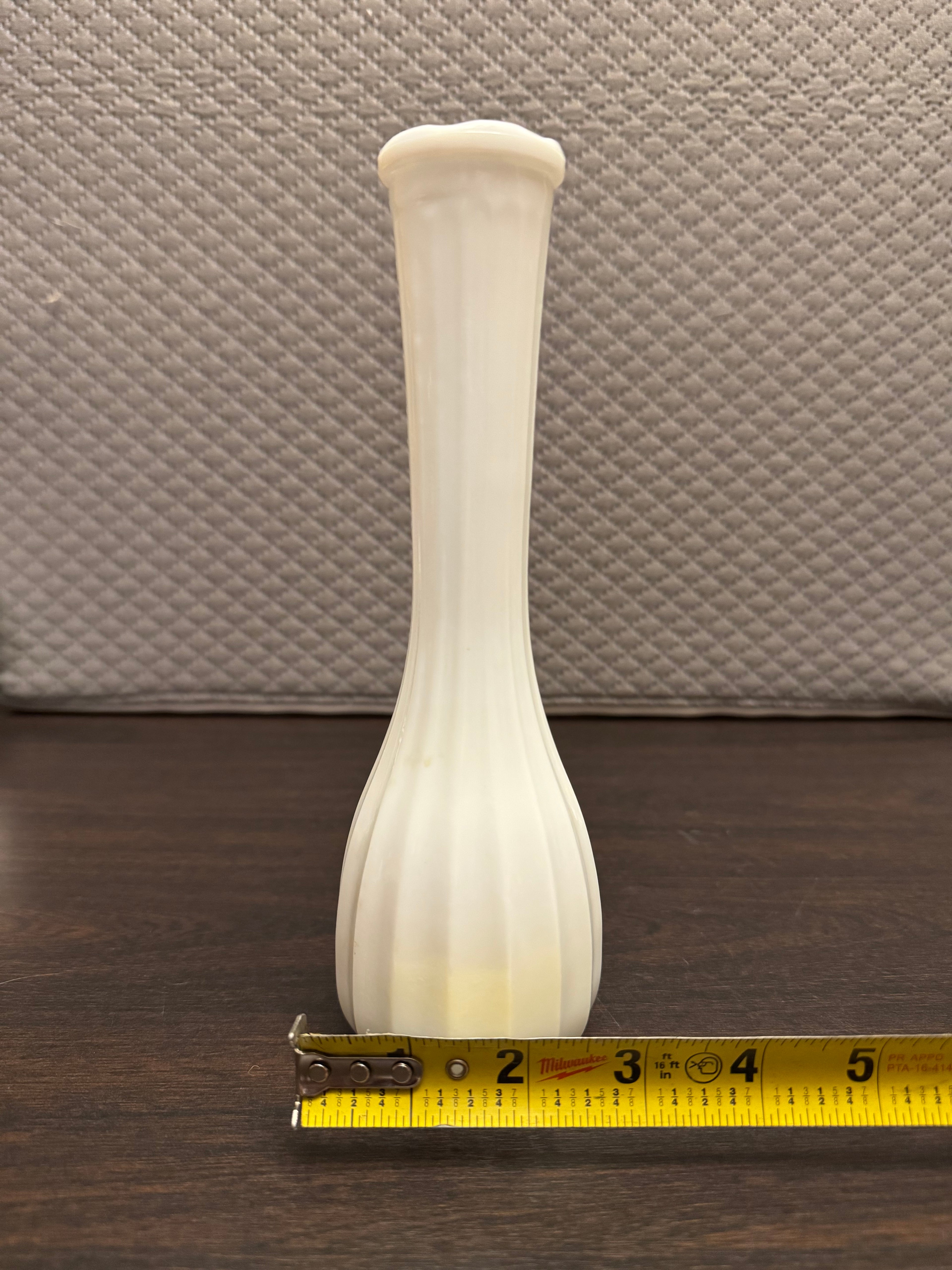 Vintage CLC Co Milk Glass Bud Vase Ribbed White Tall Farmhouse Decor