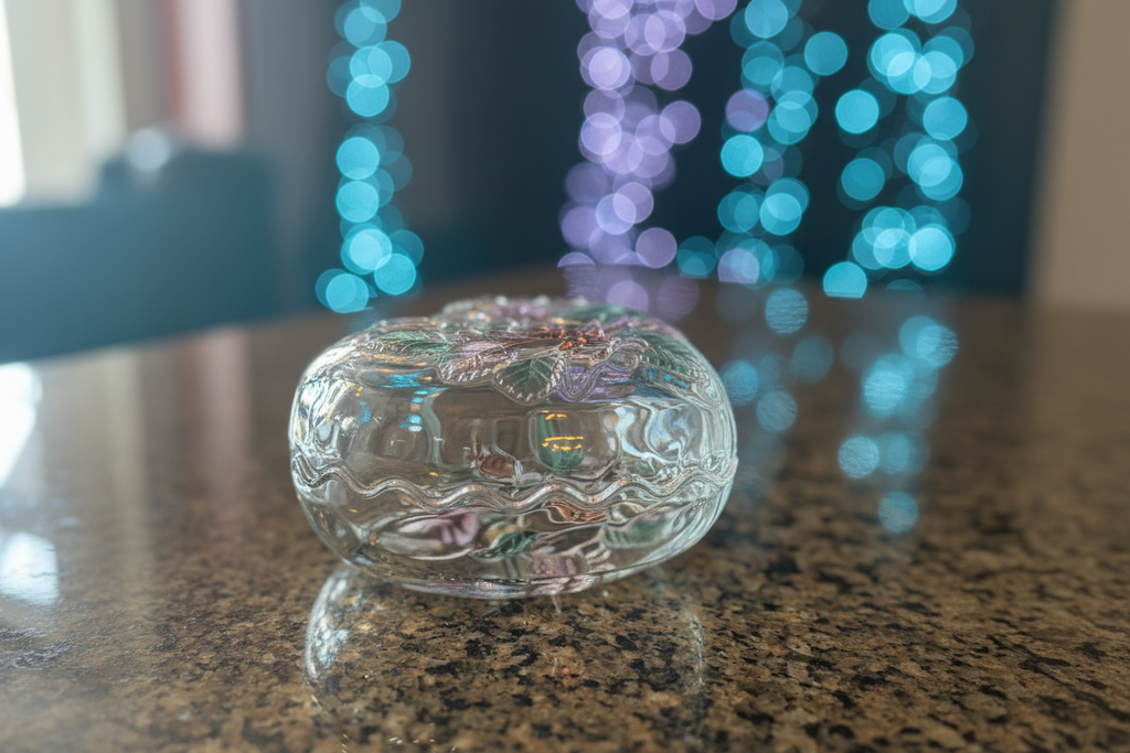 Vintage Home Beautiful Japan Heart Shaped Glass Trinket Box Floral Lid