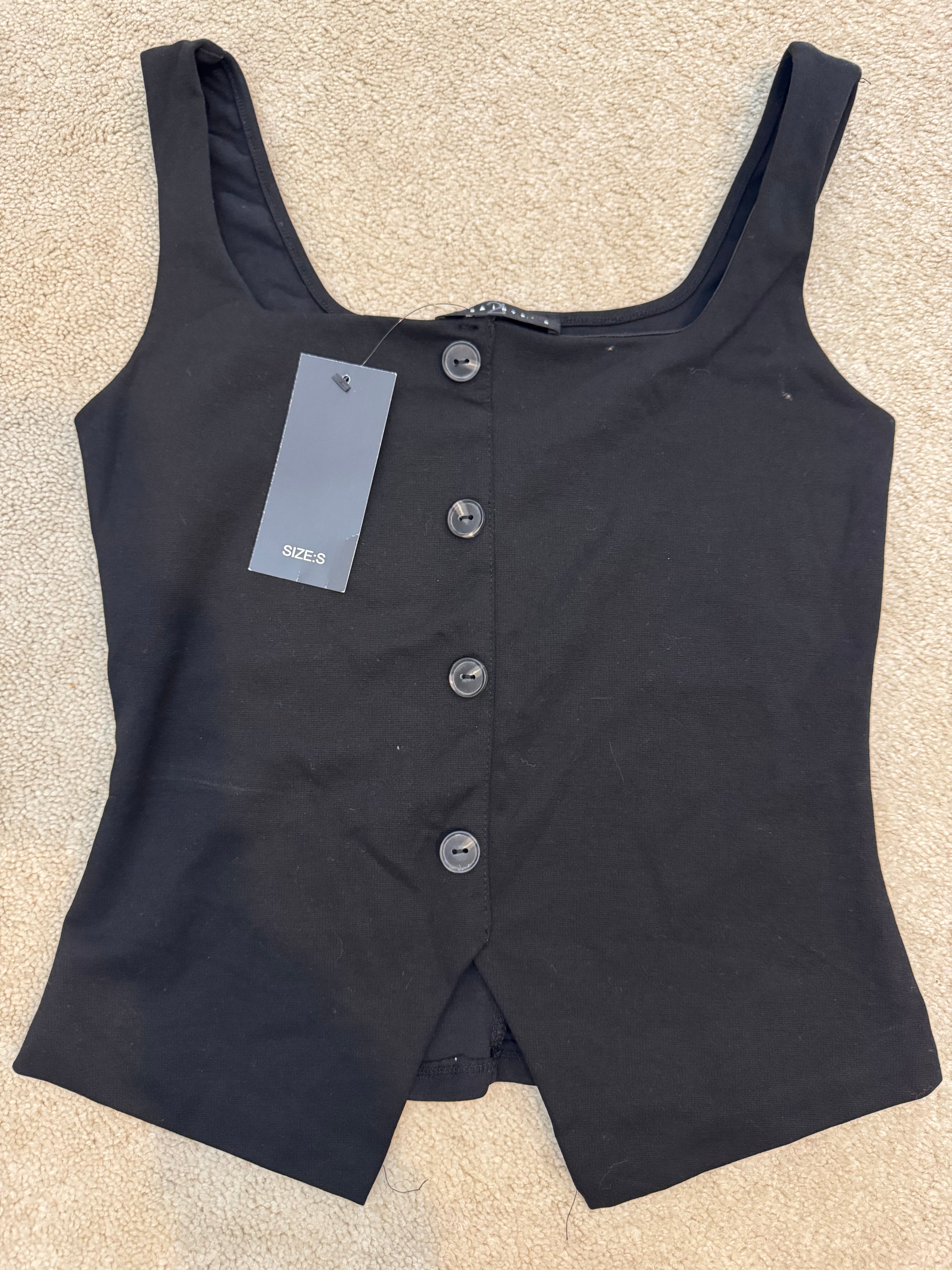 21 Saints Black Button Front Tank Top Women’s Small NWT Sleeveless Peplum Blouse