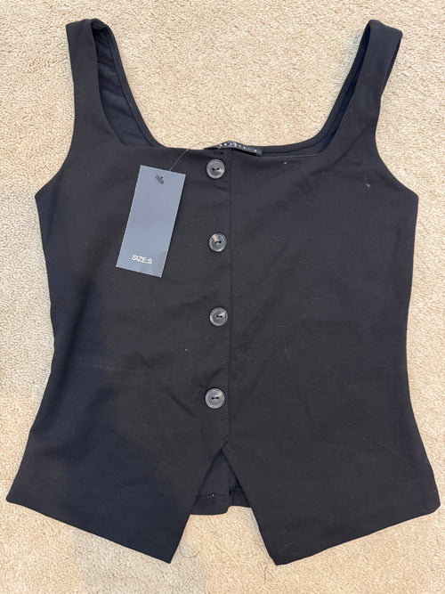 21 Saints Black Button Front Tank Top Women’s Small NWT Sleeveless Peplum Blouse