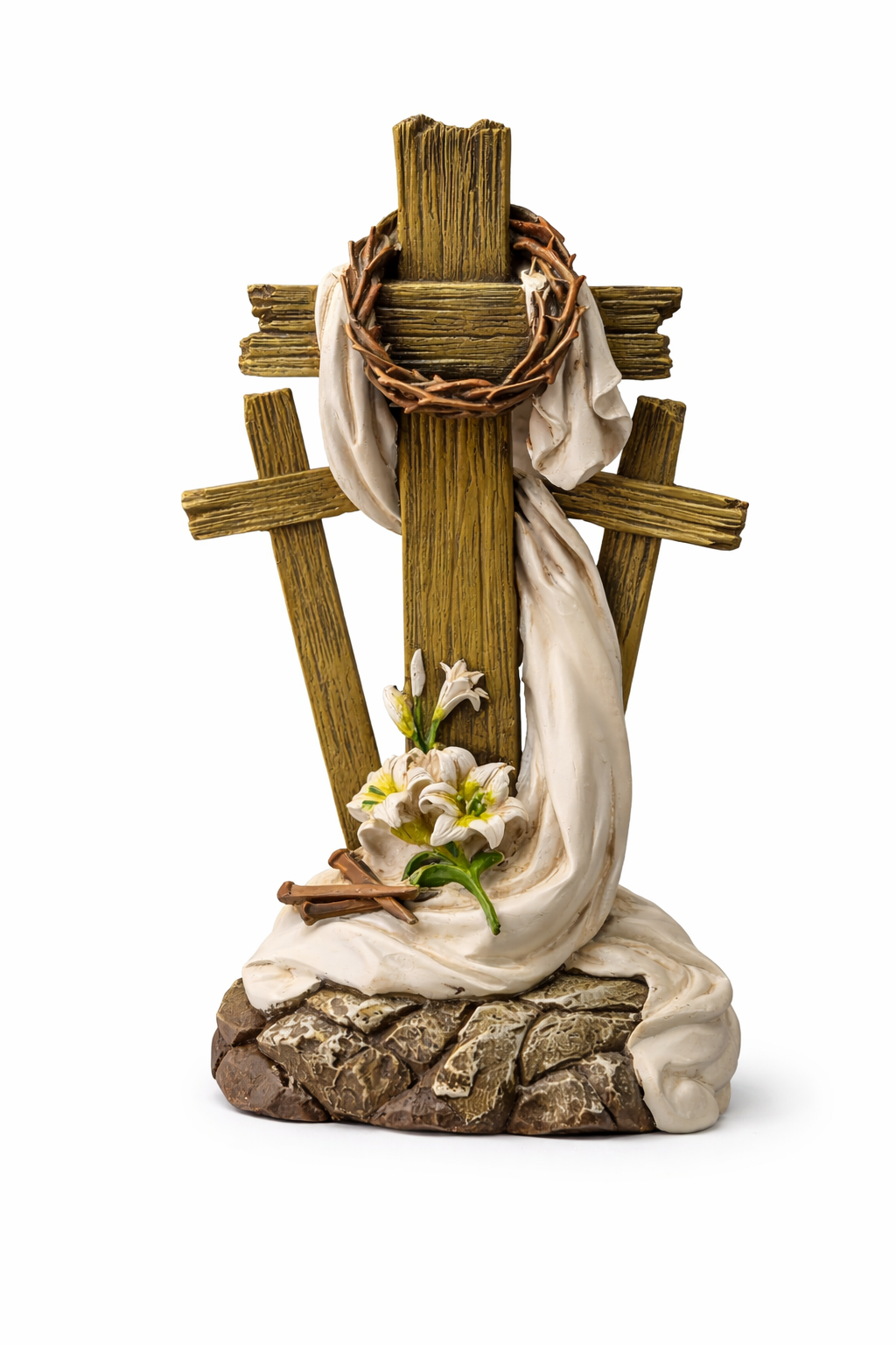 Easter Cross Figurine Crown of Thorns Religious Decor Tabletop Christian