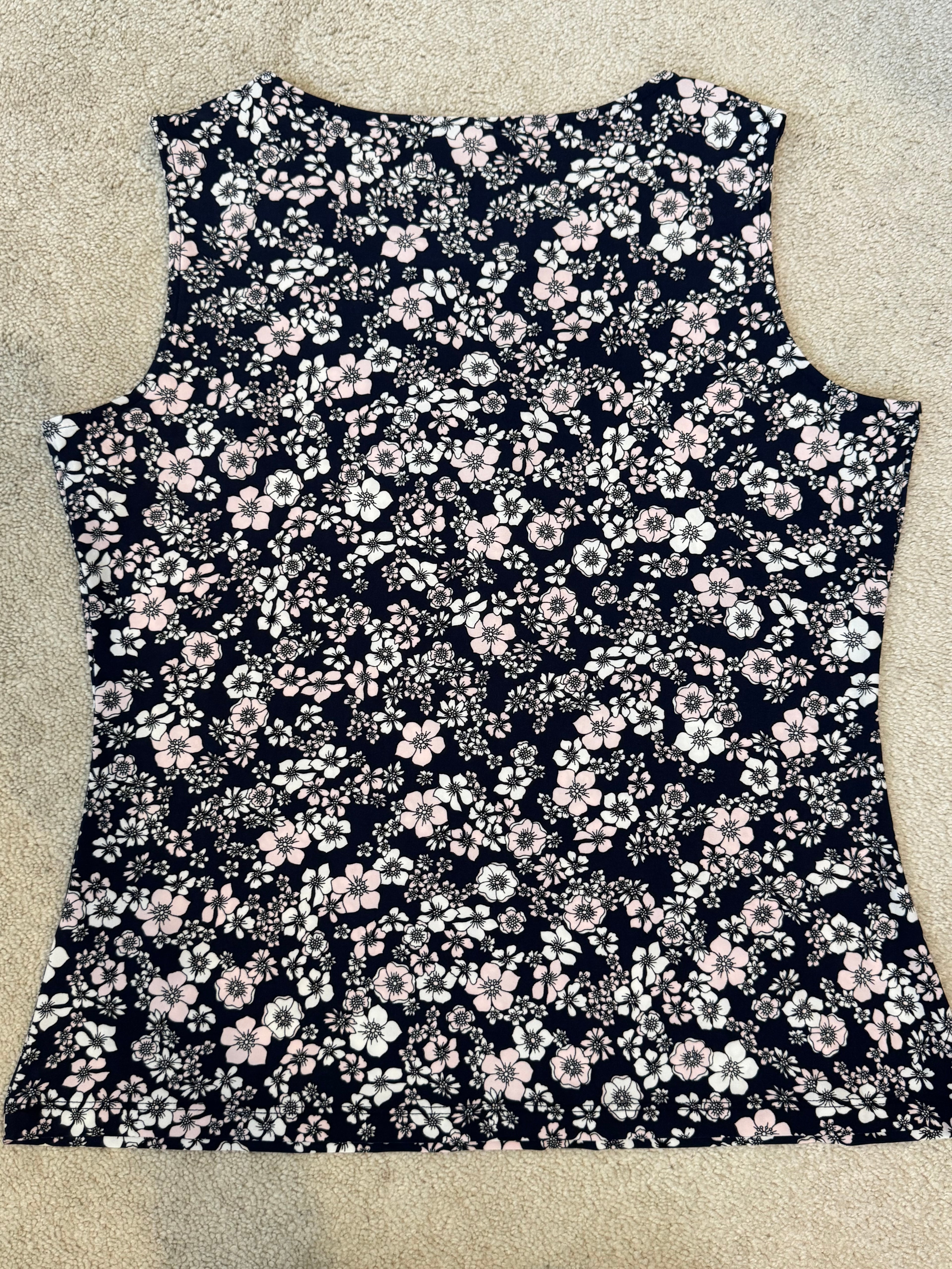 Tommy Hilfiger Women’s Floral Sleeveless Blouse Navy Pink Large NWT