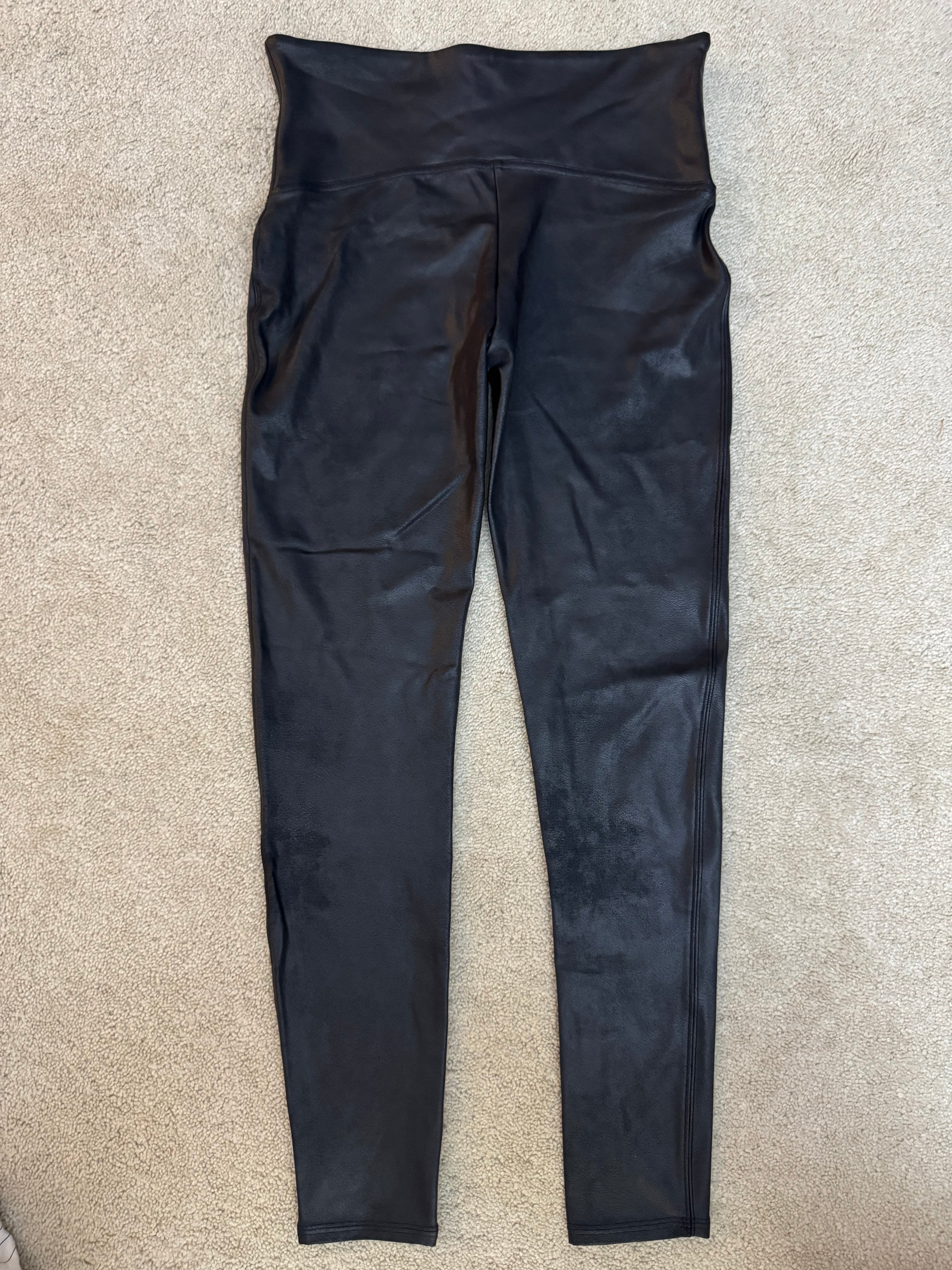 SPANX Faux Leather Leggings XL Black High Rise Shaping Pull On NWT