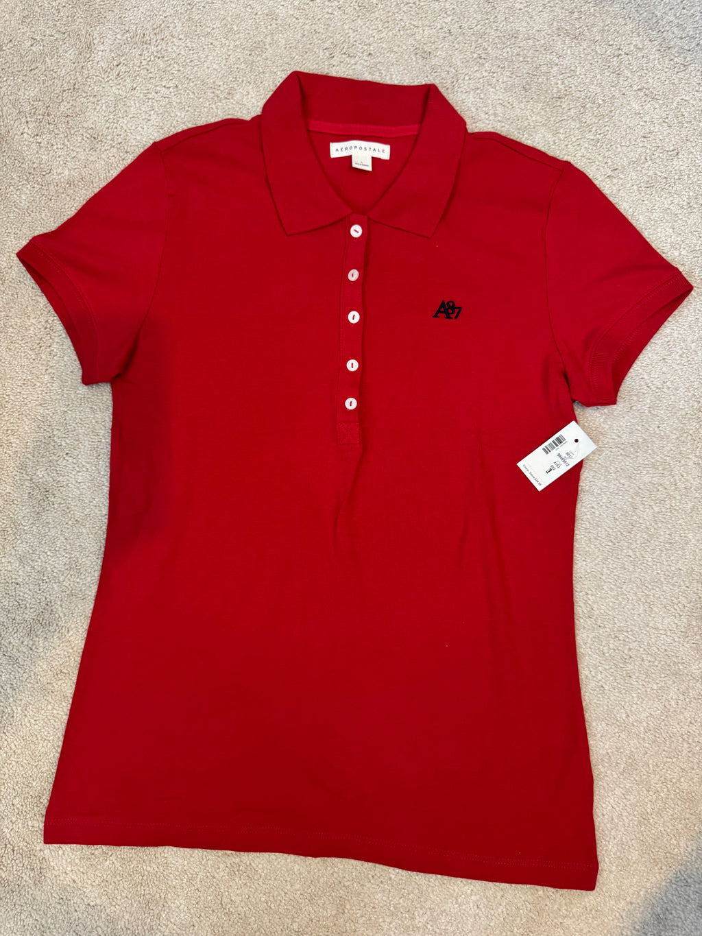 Aeropostale A87 Red Polo Shirt Youth Girls Large Short Sleeve Logo NWT