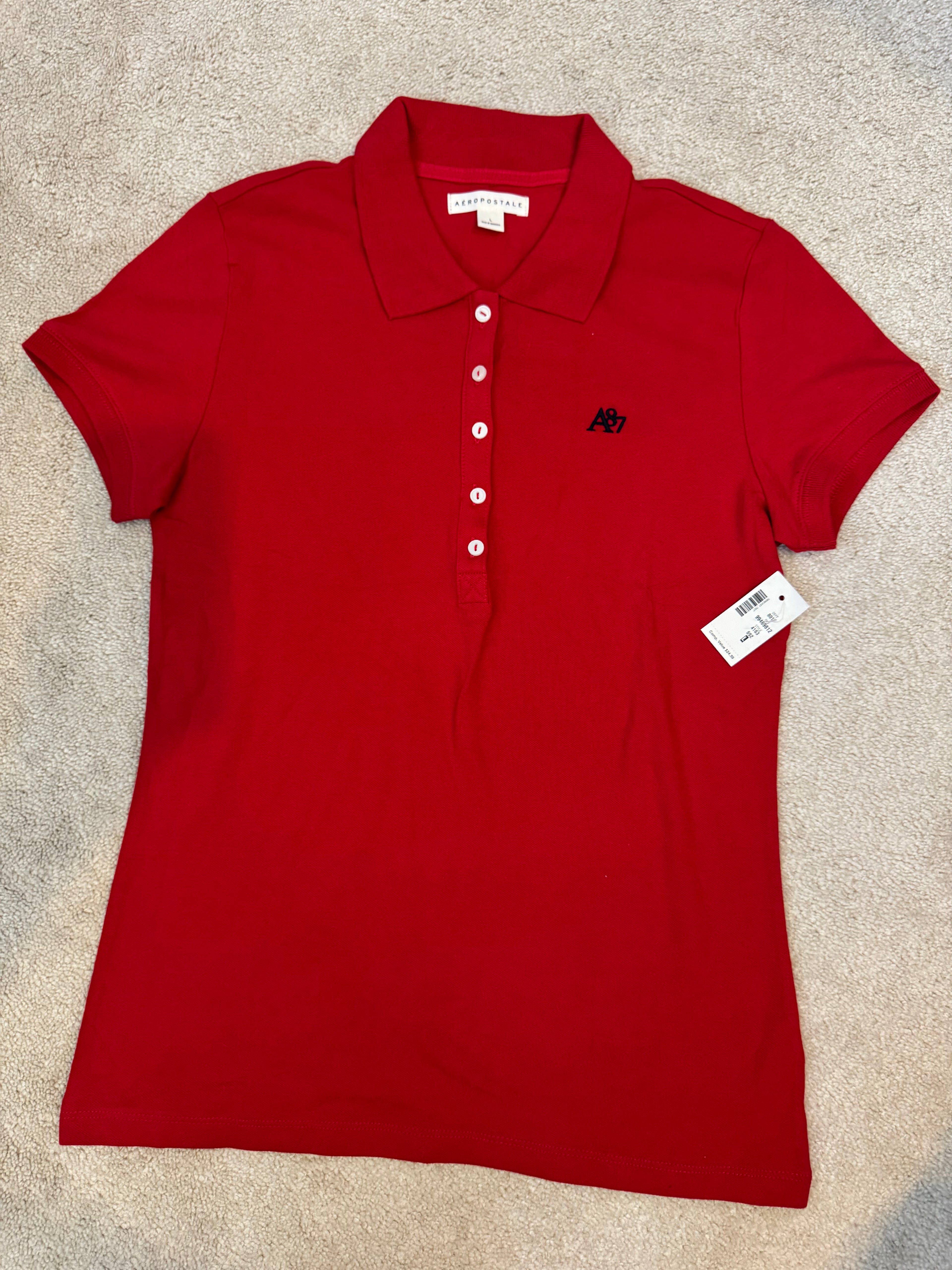 Aeropostale A87 Red Polo Shirt Youth Girls Large Short Sleeve Logo NWT