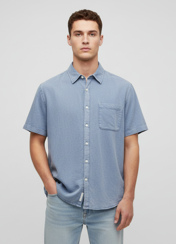 Goodfellow & Co Mens Blue Slub Button Down Shirt Short Sleeve Standard Fit Multiple Sizes NWT