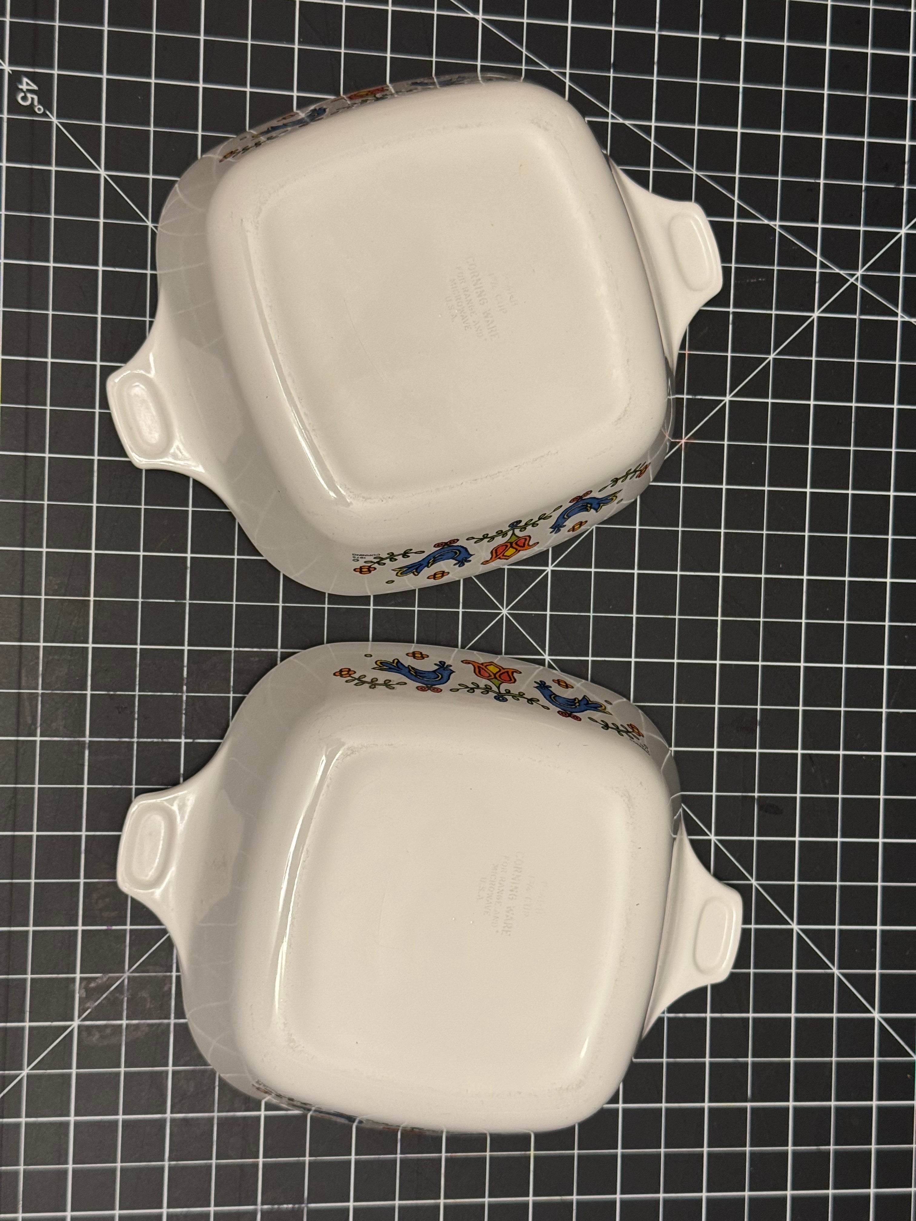 Vintage Corning Ware Bluebird Country Festival Petite Pans Set 2 A-21-B 1.75 Cup NO LIDS