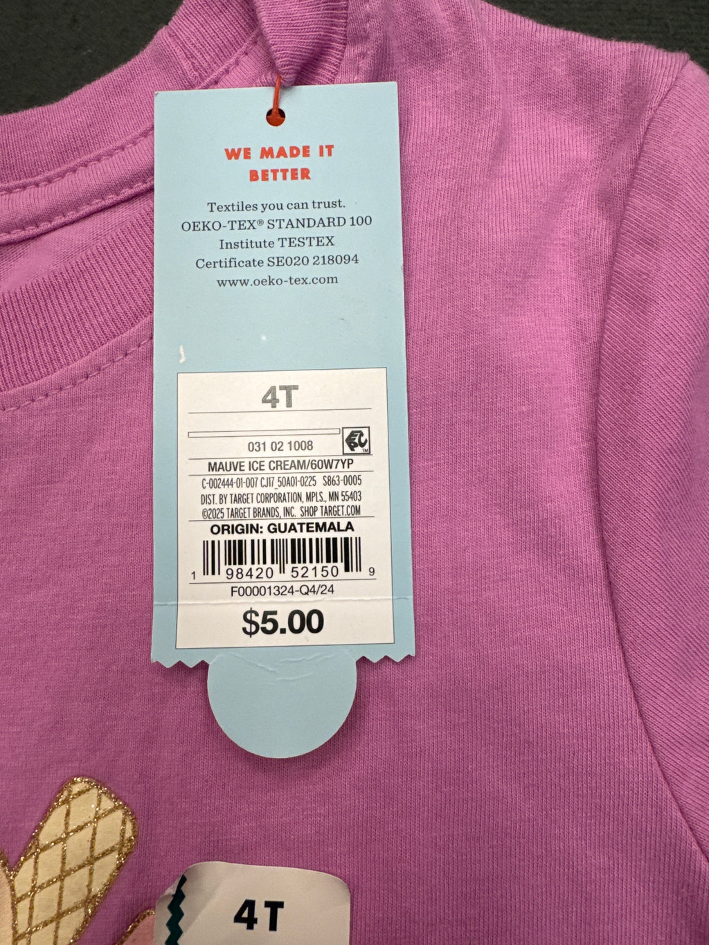 Cat & Jack Girls Ice Cream Graphic T-Shirt Pink 4T Short Sleeve Glitter Summer NWT