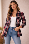 Comfort Outfitters Plaid Zip Front Shirt Jacket Women’s Small Red Navy Flannel NWT